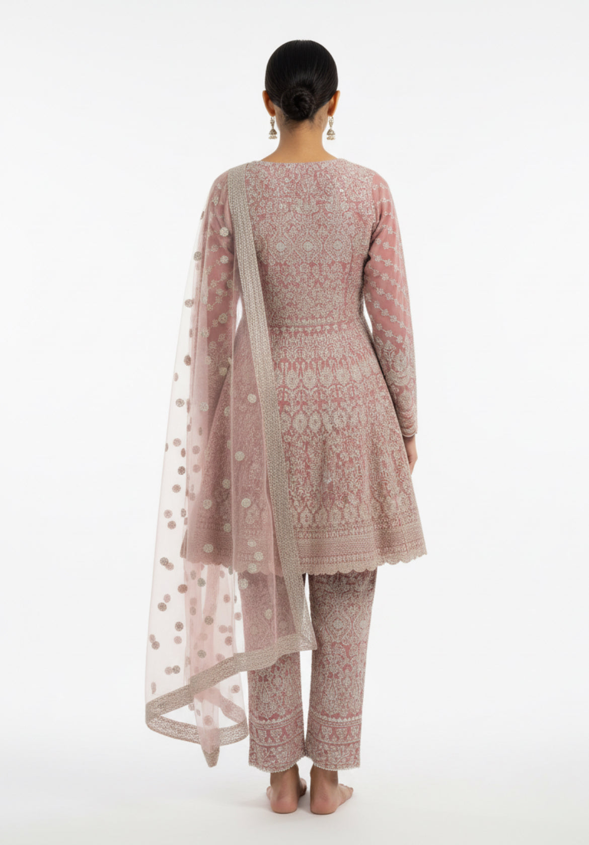 Peach Embroidered Kali Style Pant Set