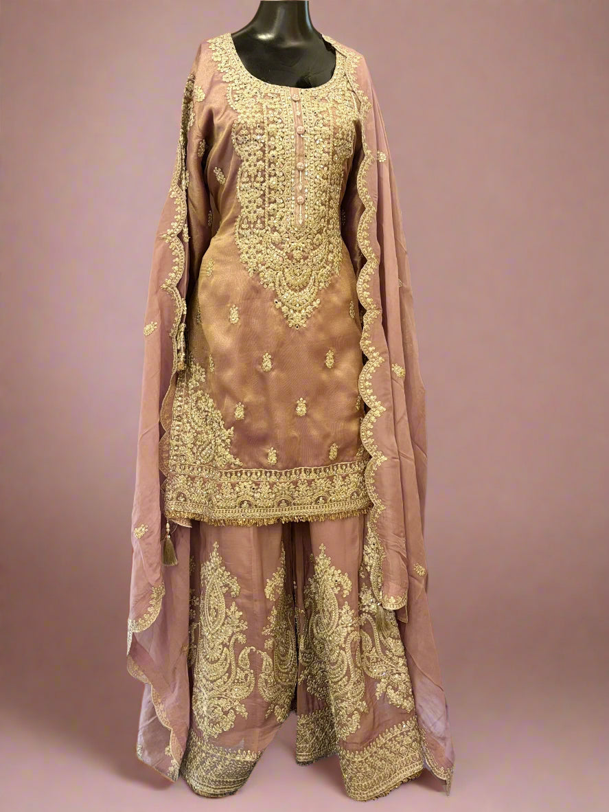 Mauve Embroidered Sharara Suit