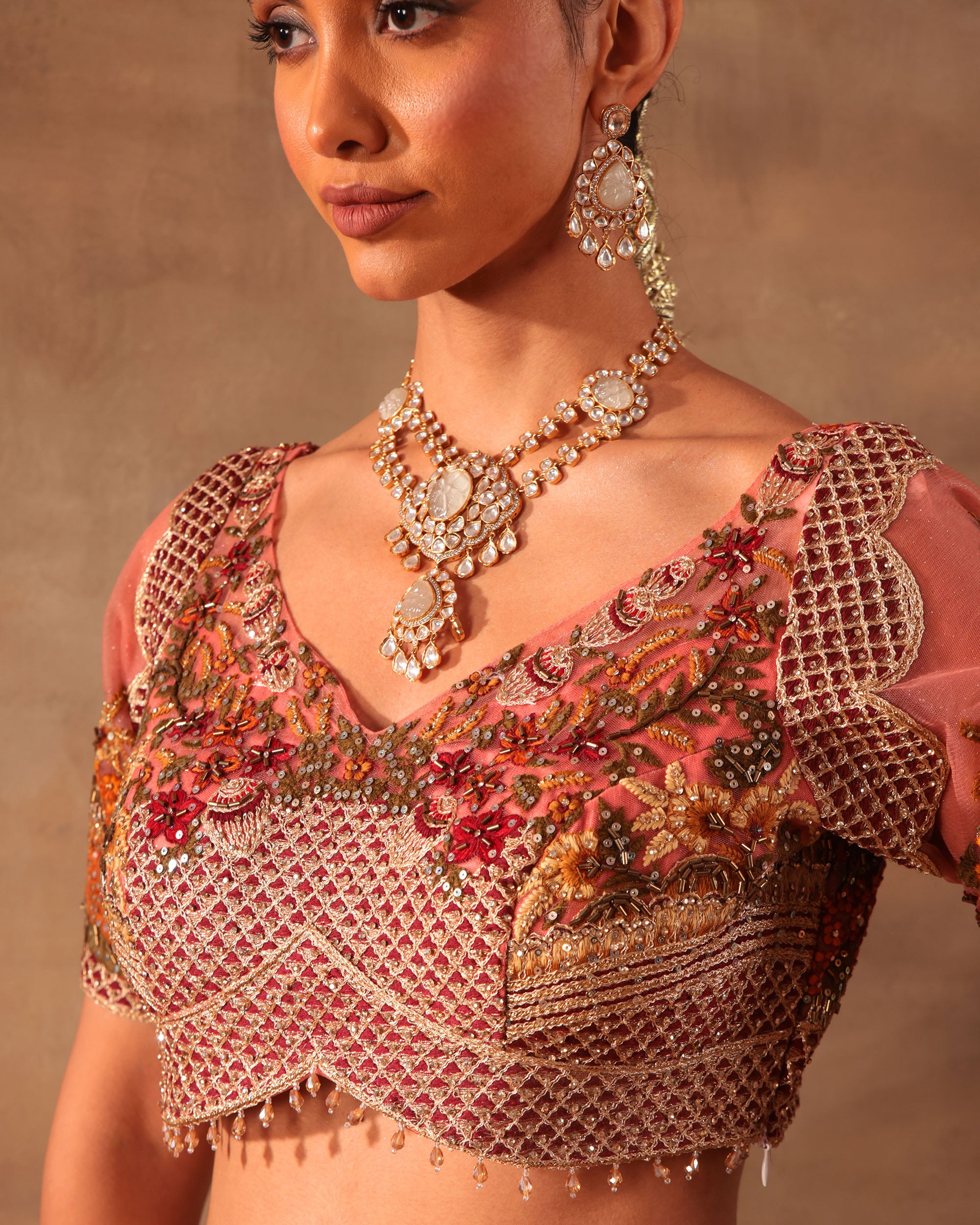 Rust Peach Embroidered Semi-Formal Lehenga Set