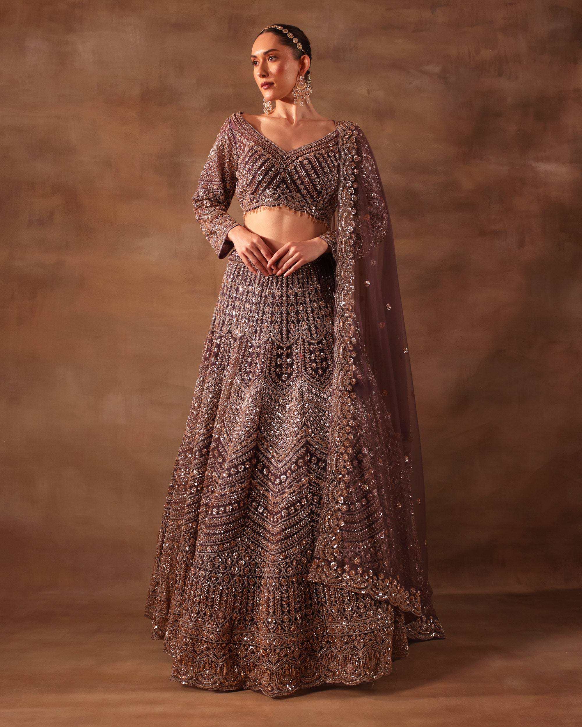 Wine Embellished Formal Lehenga Set