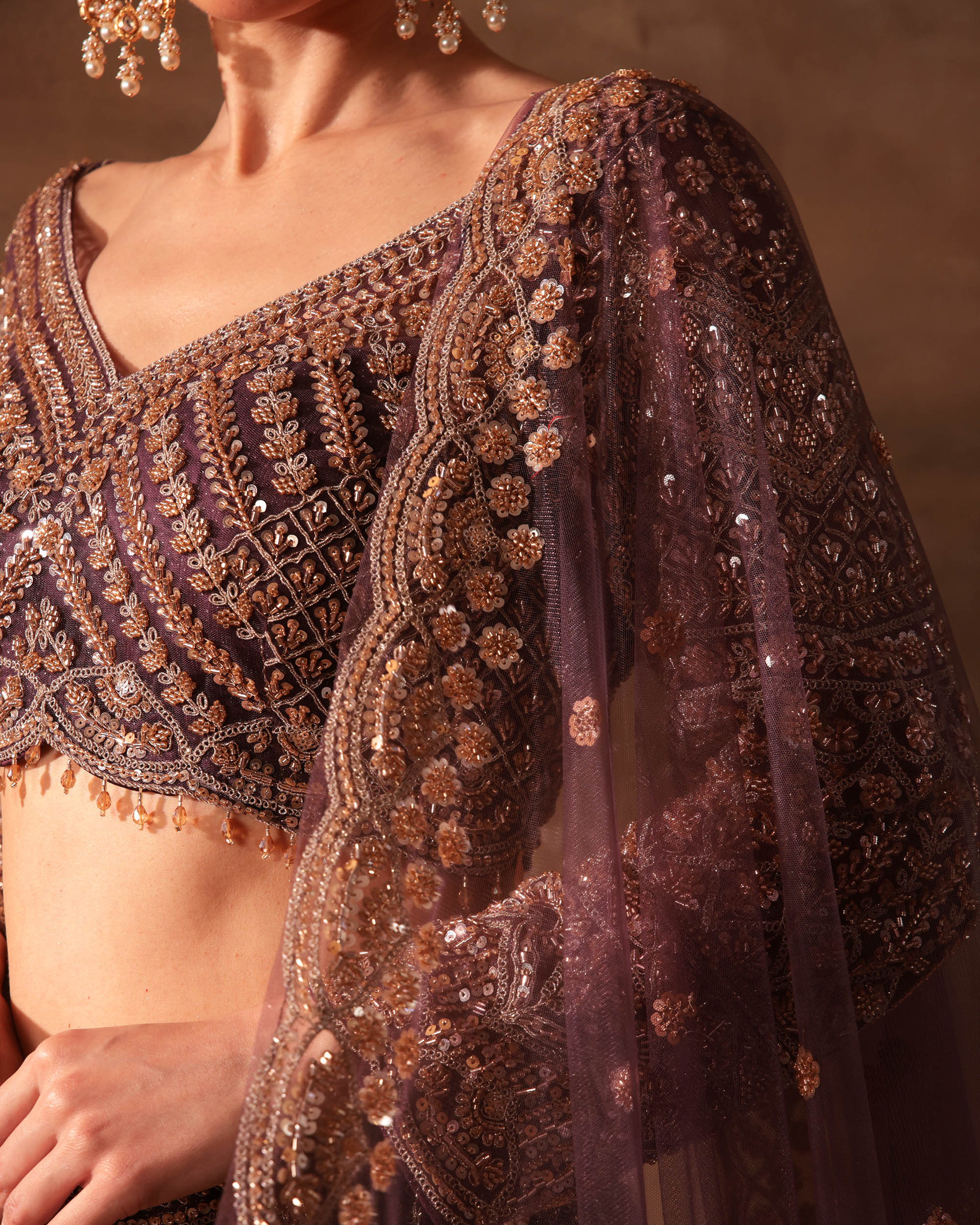 Wine Embellished Formal Lehenga Set