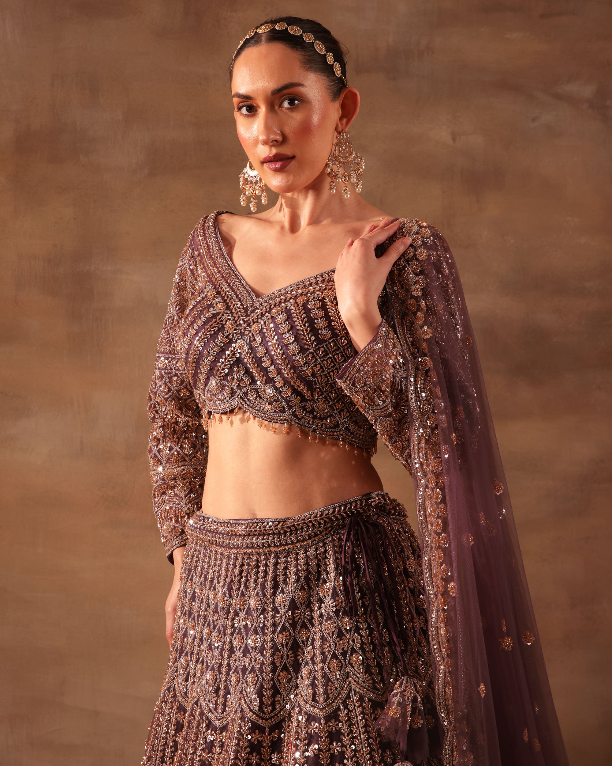 Wine Embellished Formal Lehenga Set