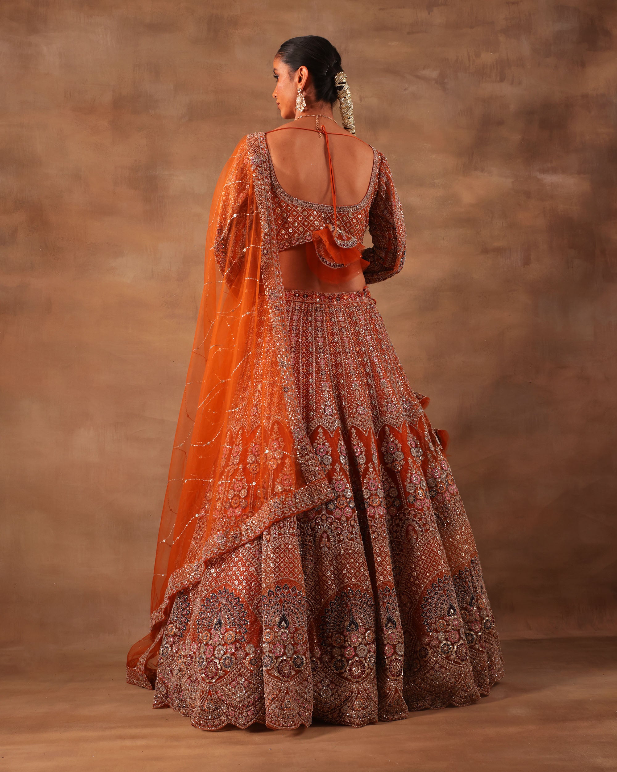 Orange Heavy Embroidered Formal Lehenga Set