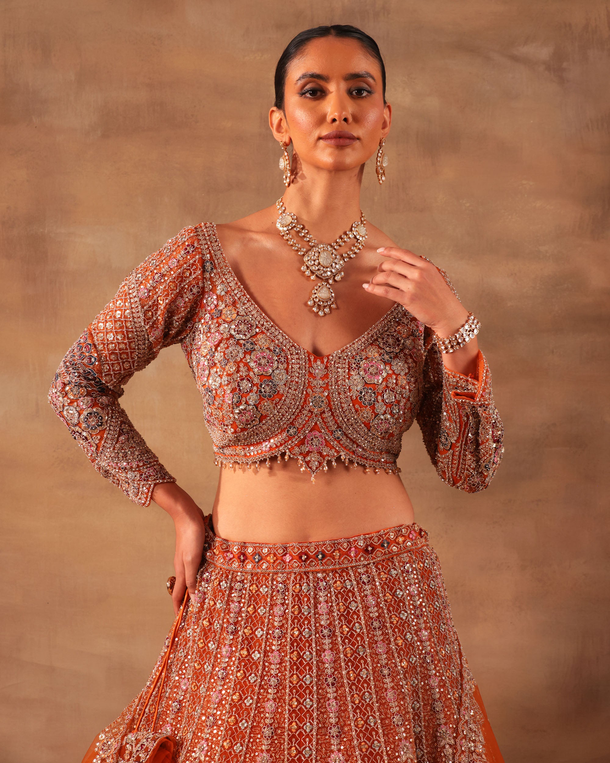 Orange Heavy Embroidered Formal Lehenga Set