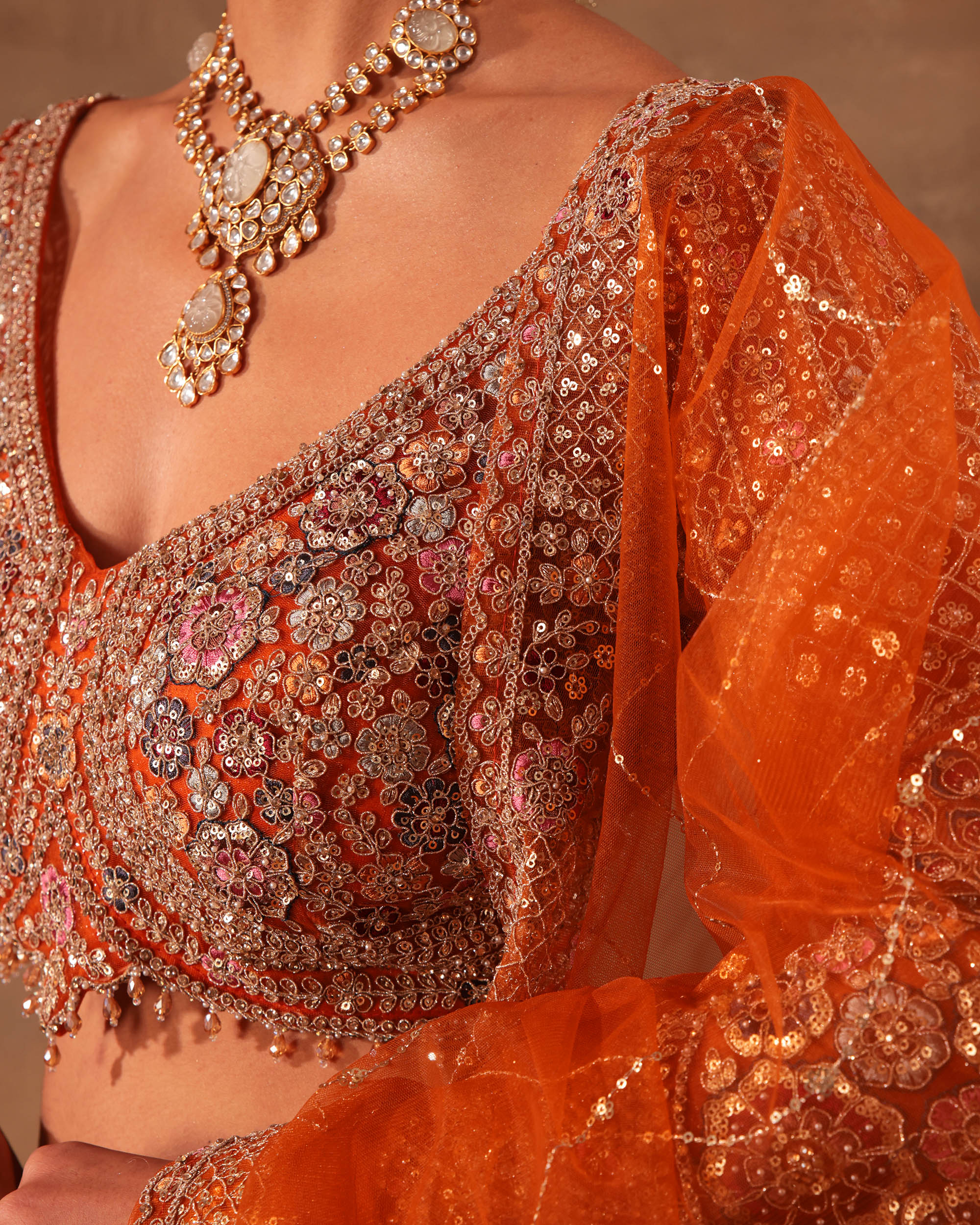 Orange Heavy Embroidered Formal Lehenga Set