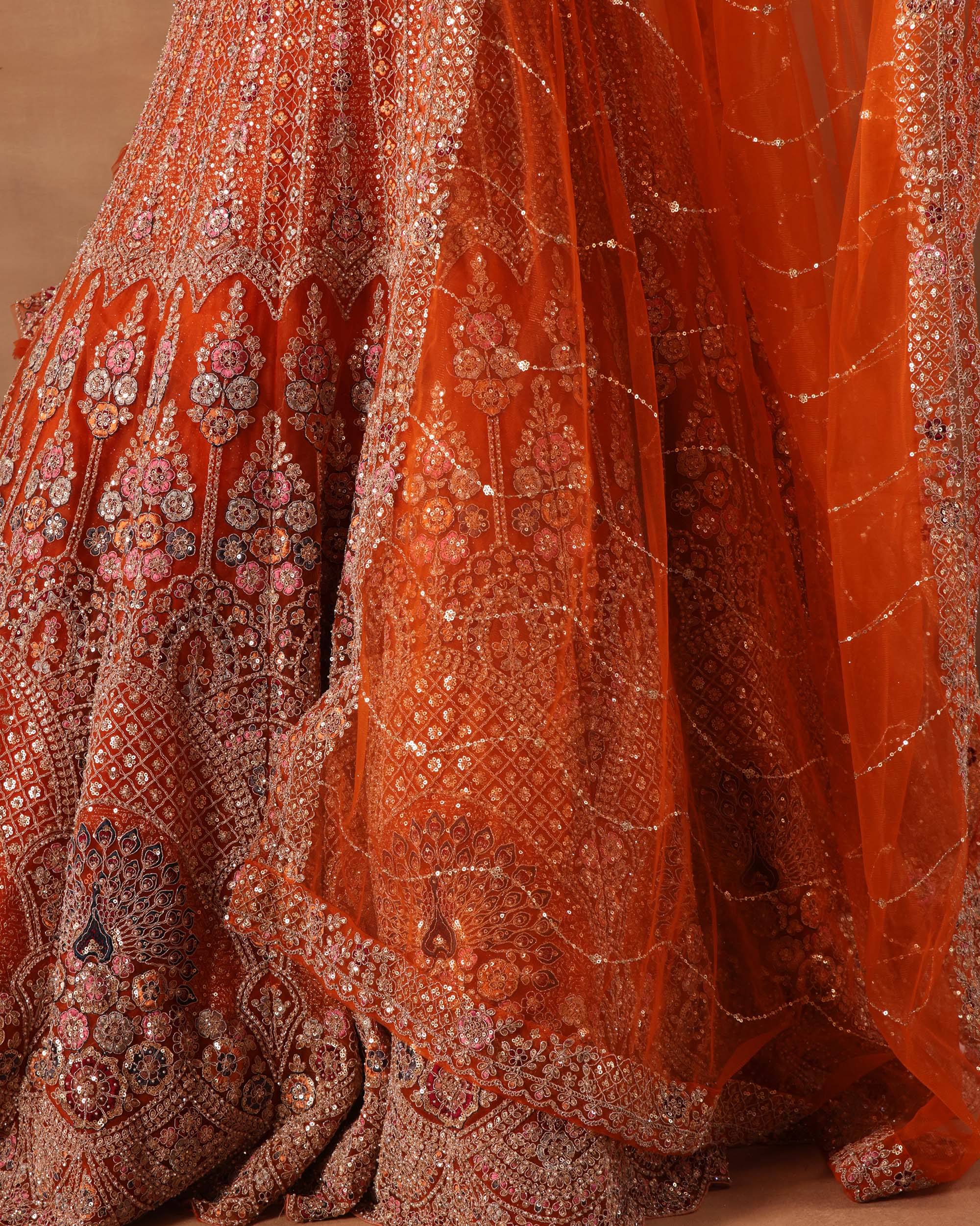 Orange Heavy Embroidered Formal Lehenga Set