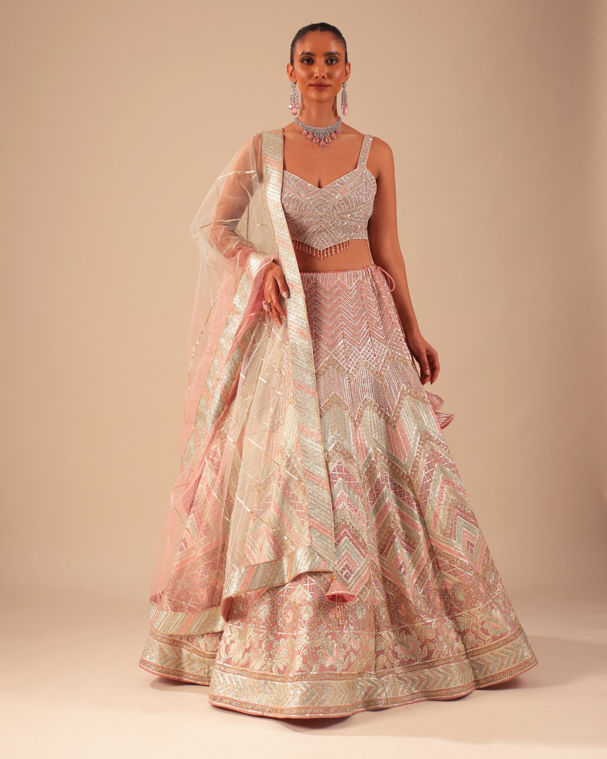 Pastel Multitone Sequin Embroidered Lehenga Set