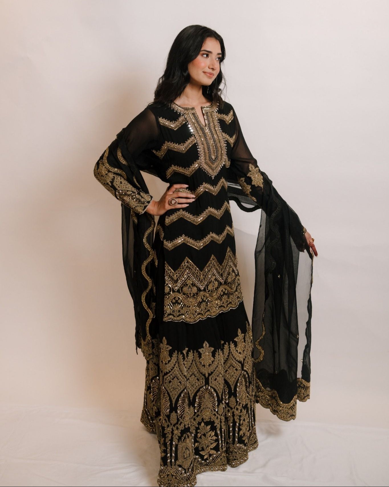 Black & Gold Regal Formal Sharara Ensemble