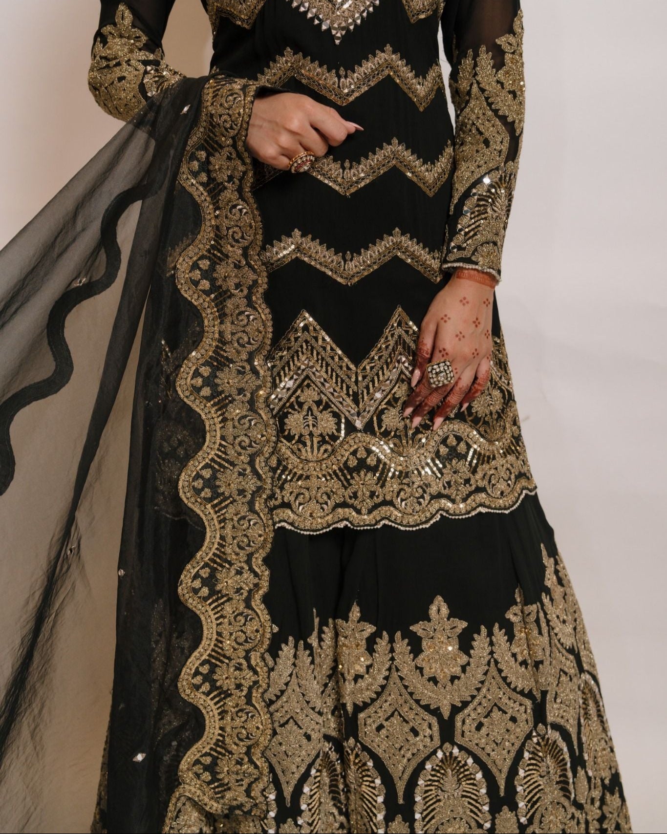 Black & Gold Regal Formal Sharara Ensemble