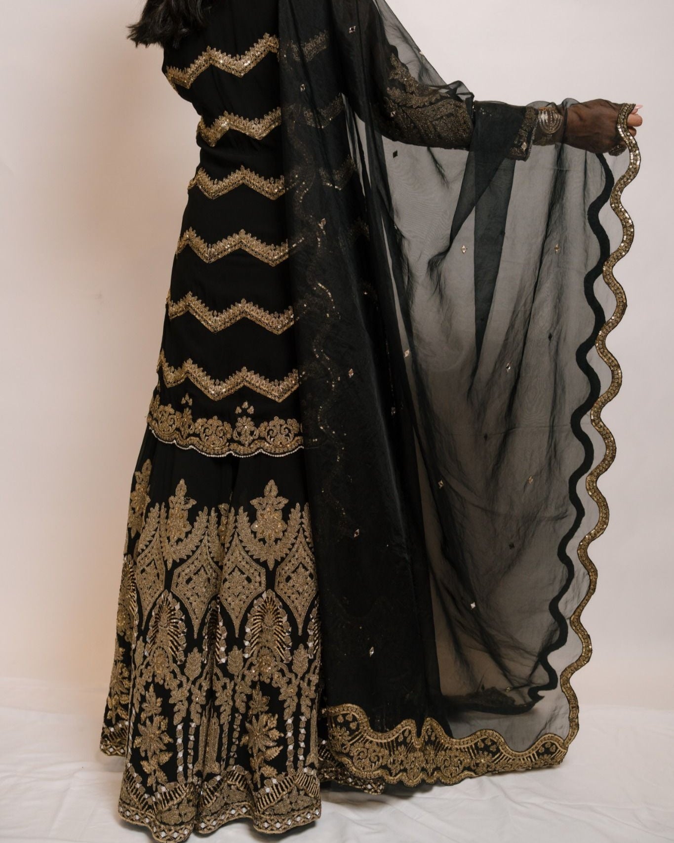 Black & Gold Regal Formal Sharara Ensemble