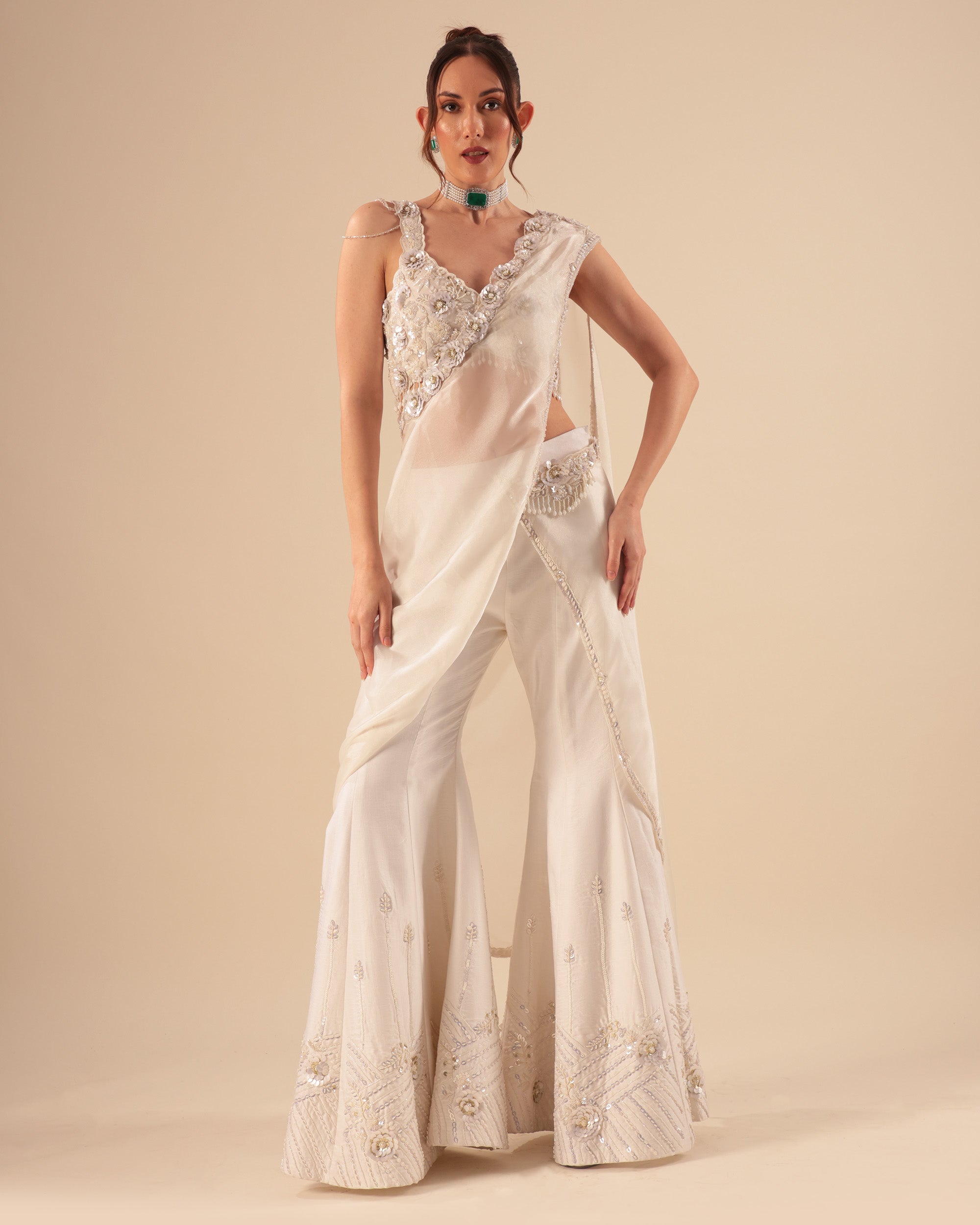 Ivory Embellished Drape Sharara Set