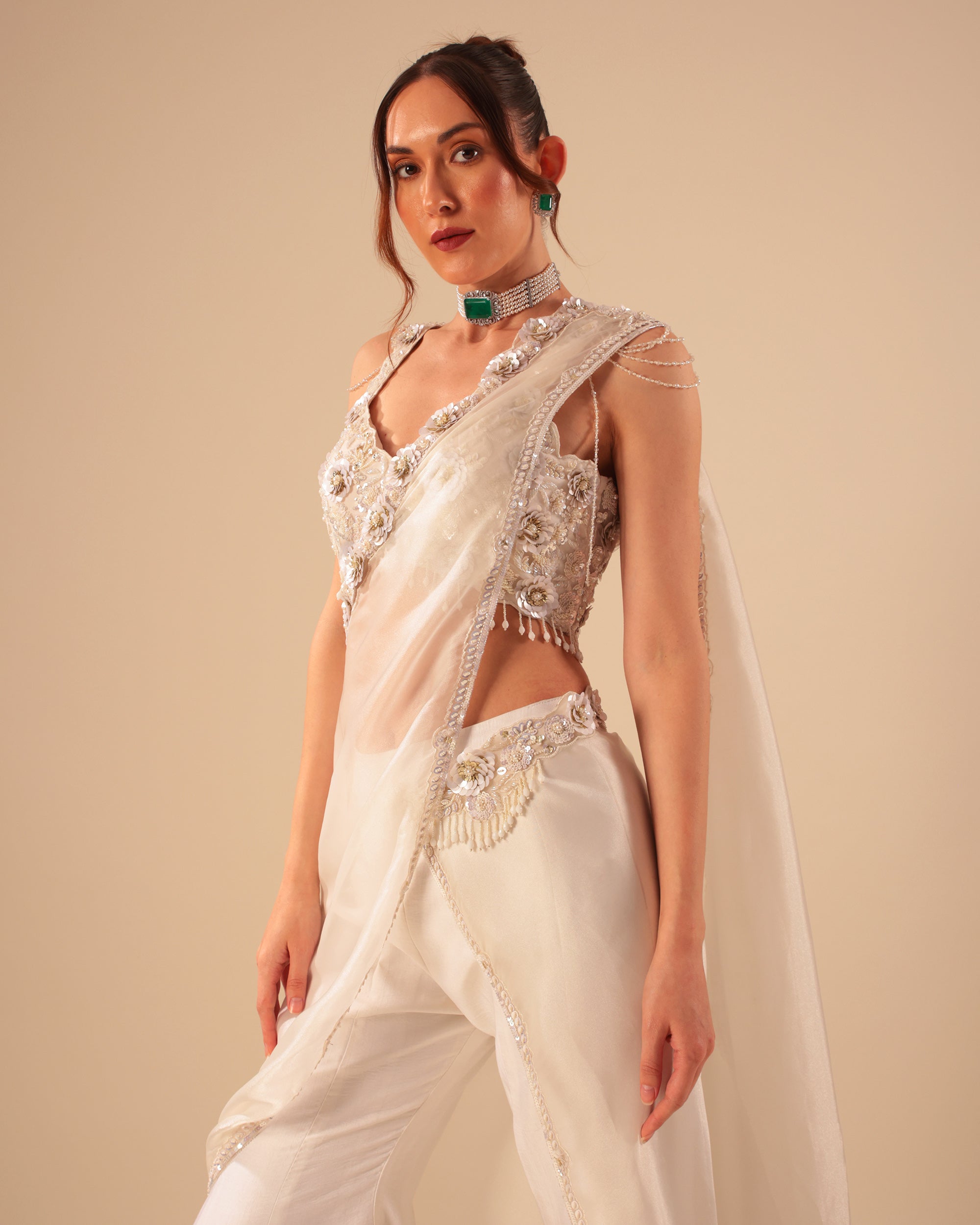 Ivory Embellished Drape Sharara Set
