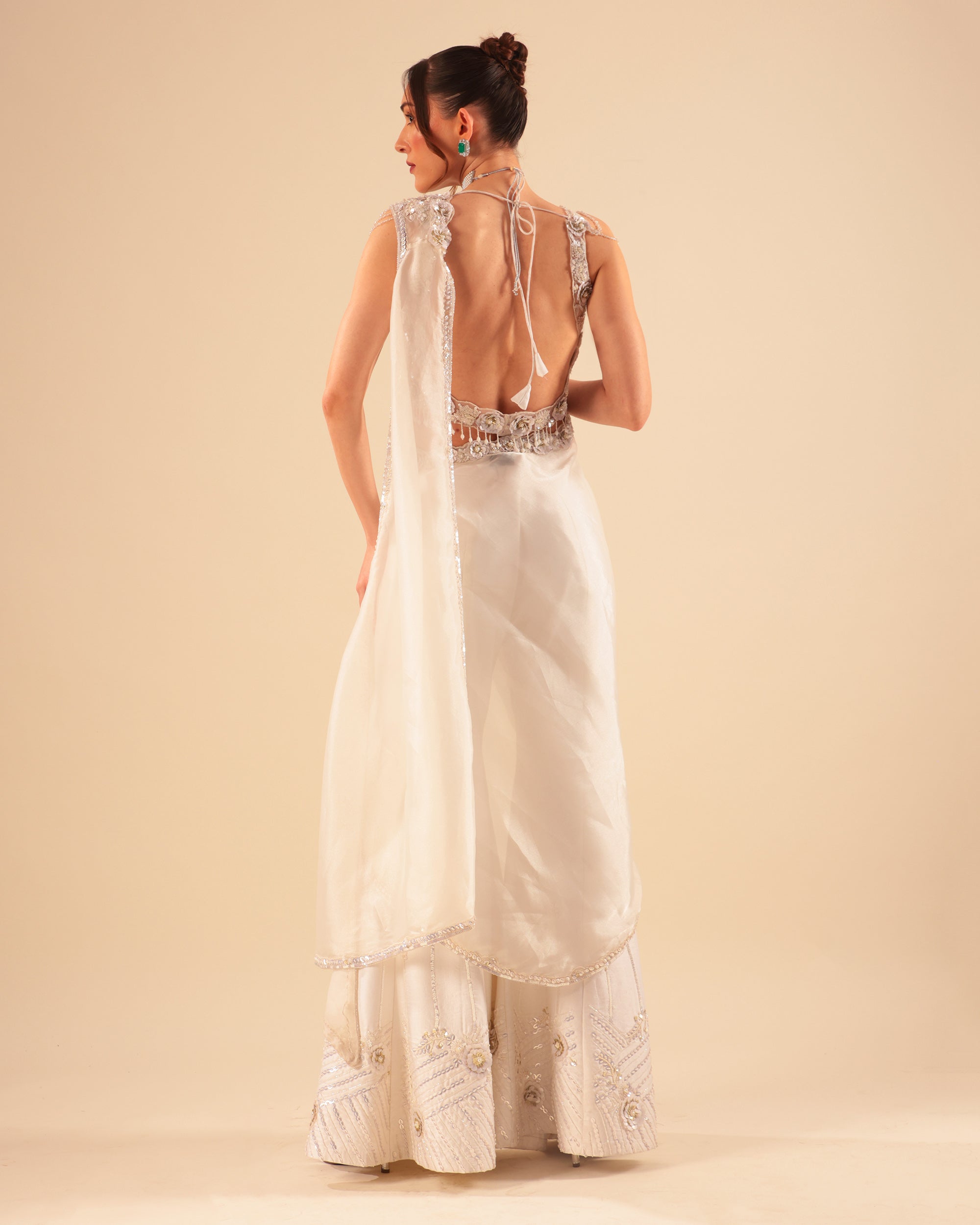 Ivory Embellished Drape Sharara Set
