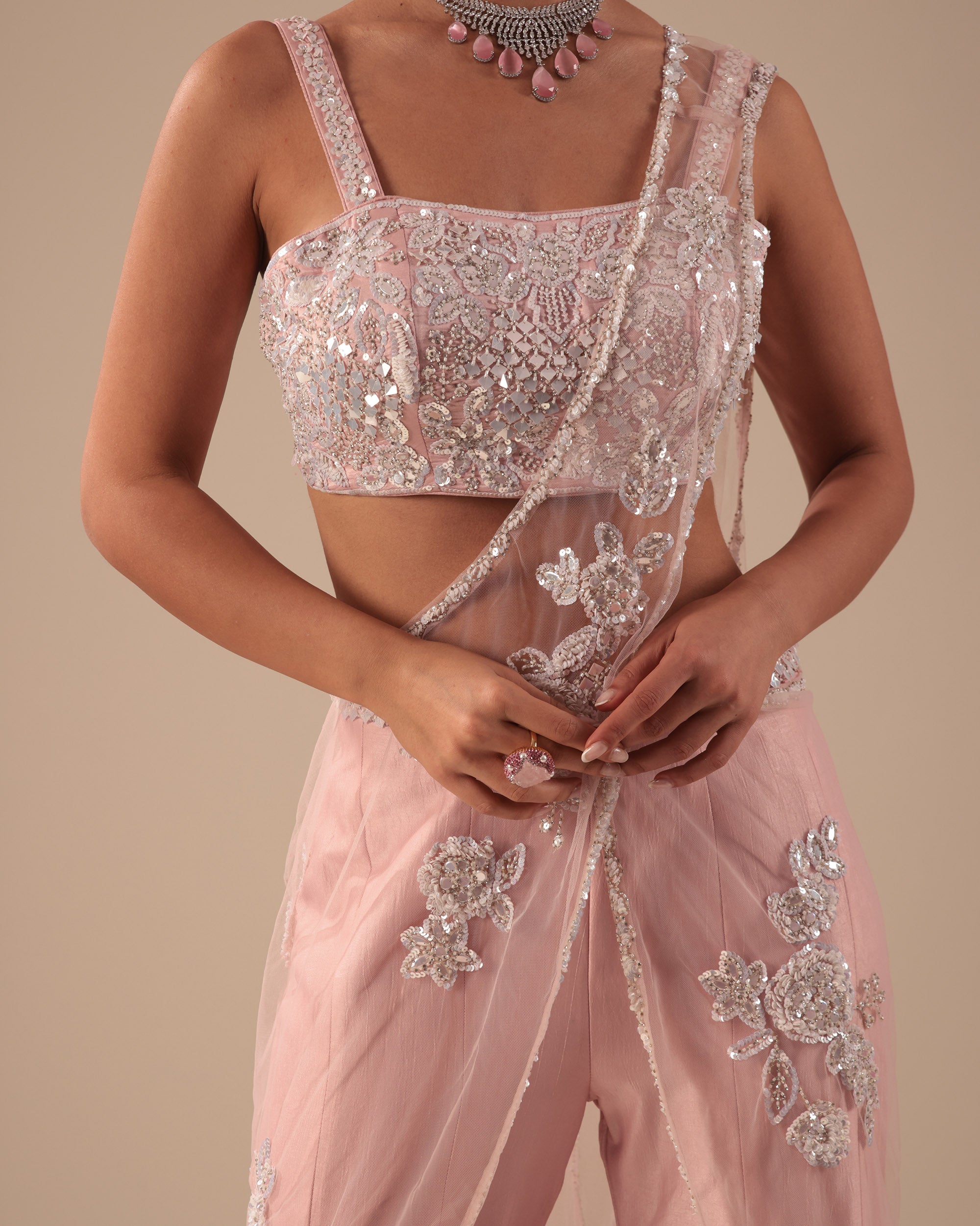 Baby Pink Embroidered Sharara Set with Dupatta