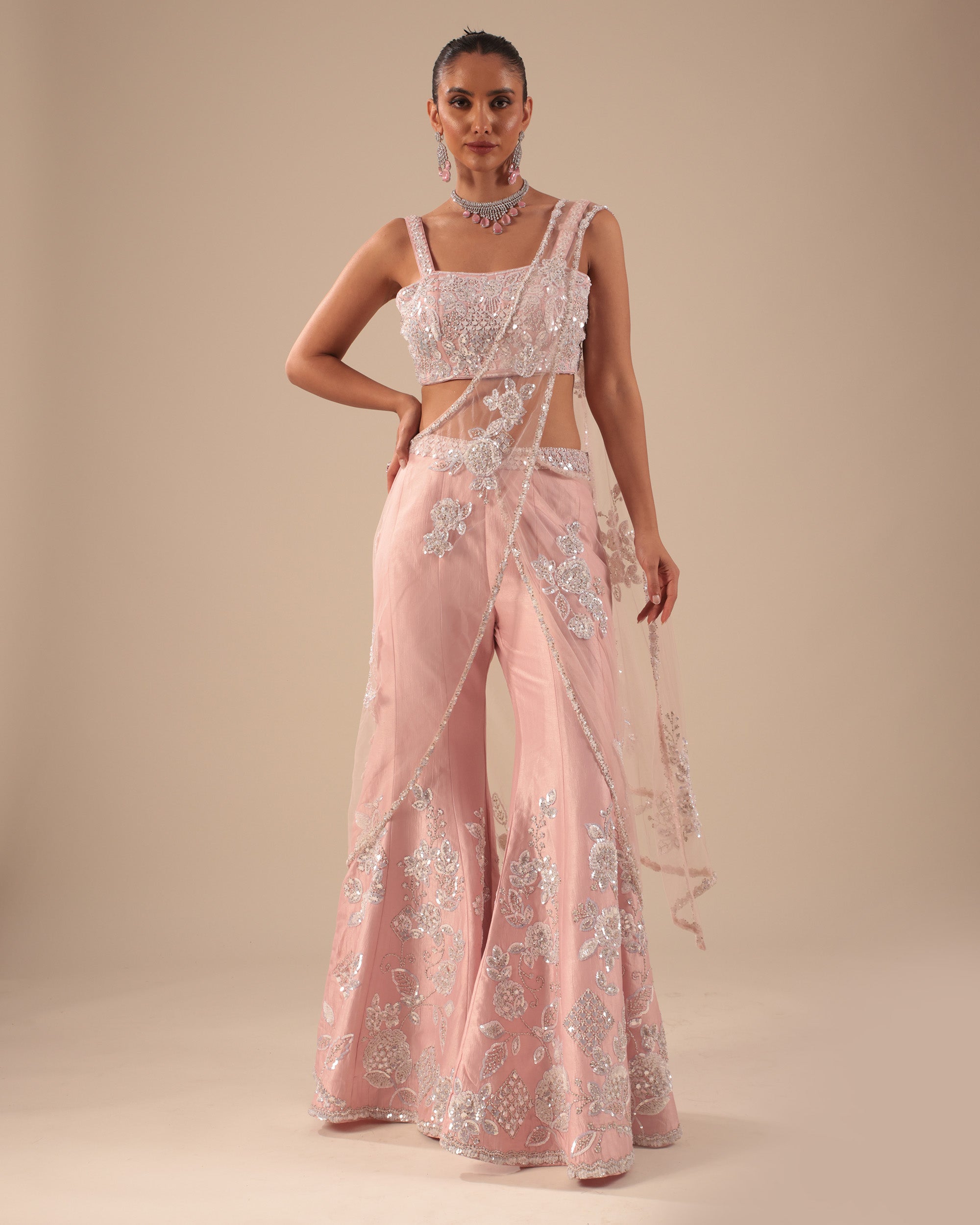 Baby Pink Embroidered Sharara Set with Dupatta