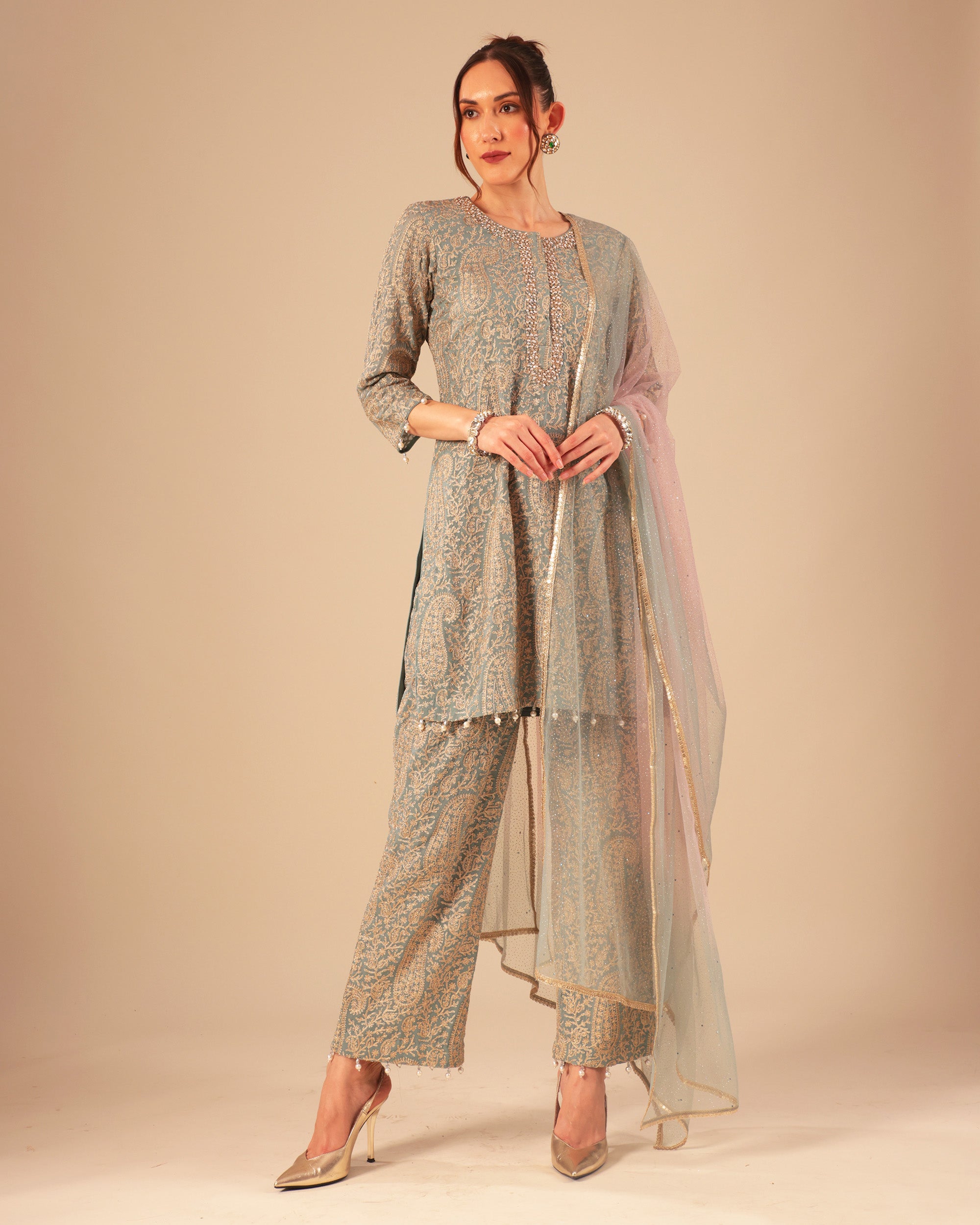 Powder Blue Embroidered Formal Pant Suit Set