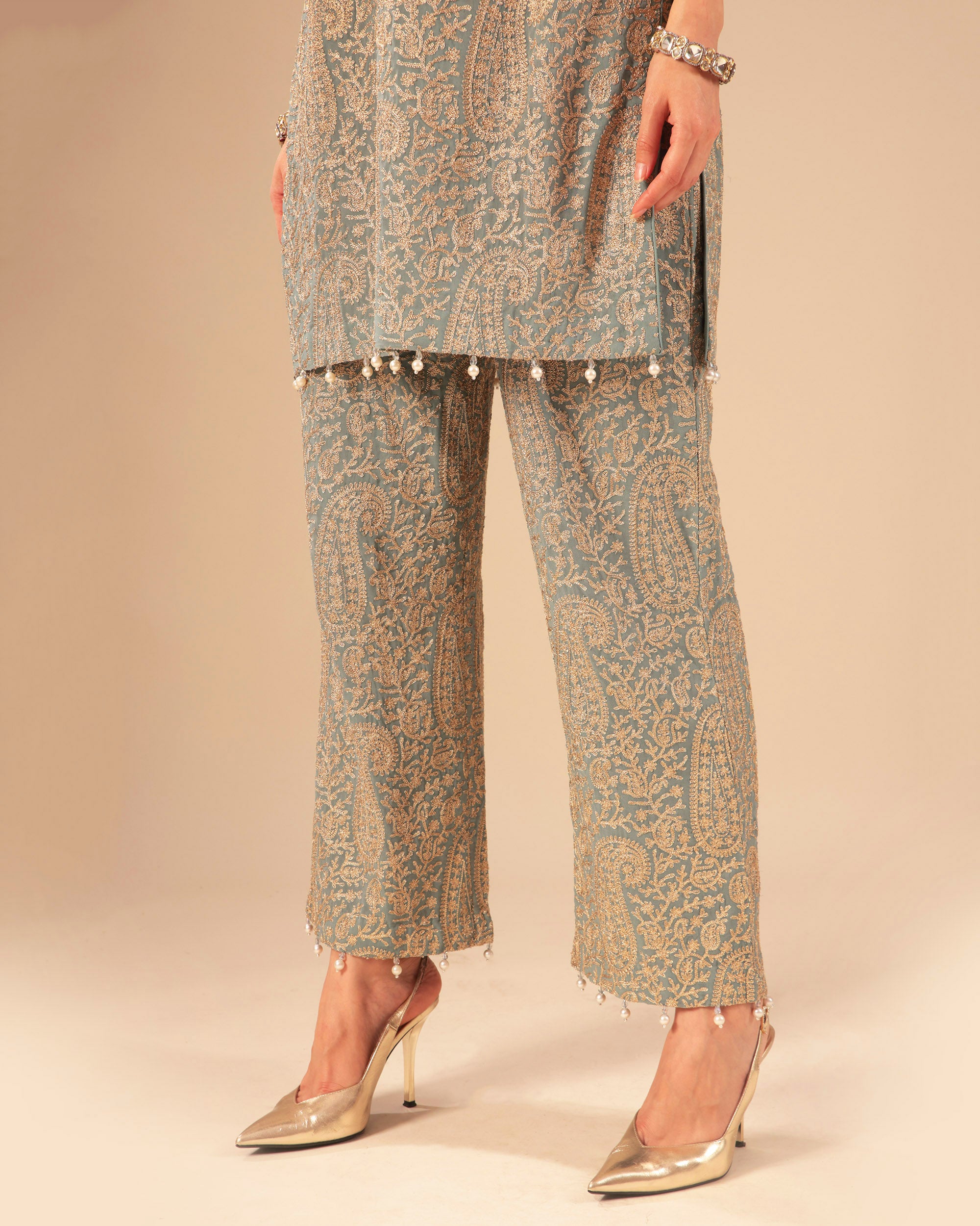 Powder Blue Embroidered Formal Pant Suit Set