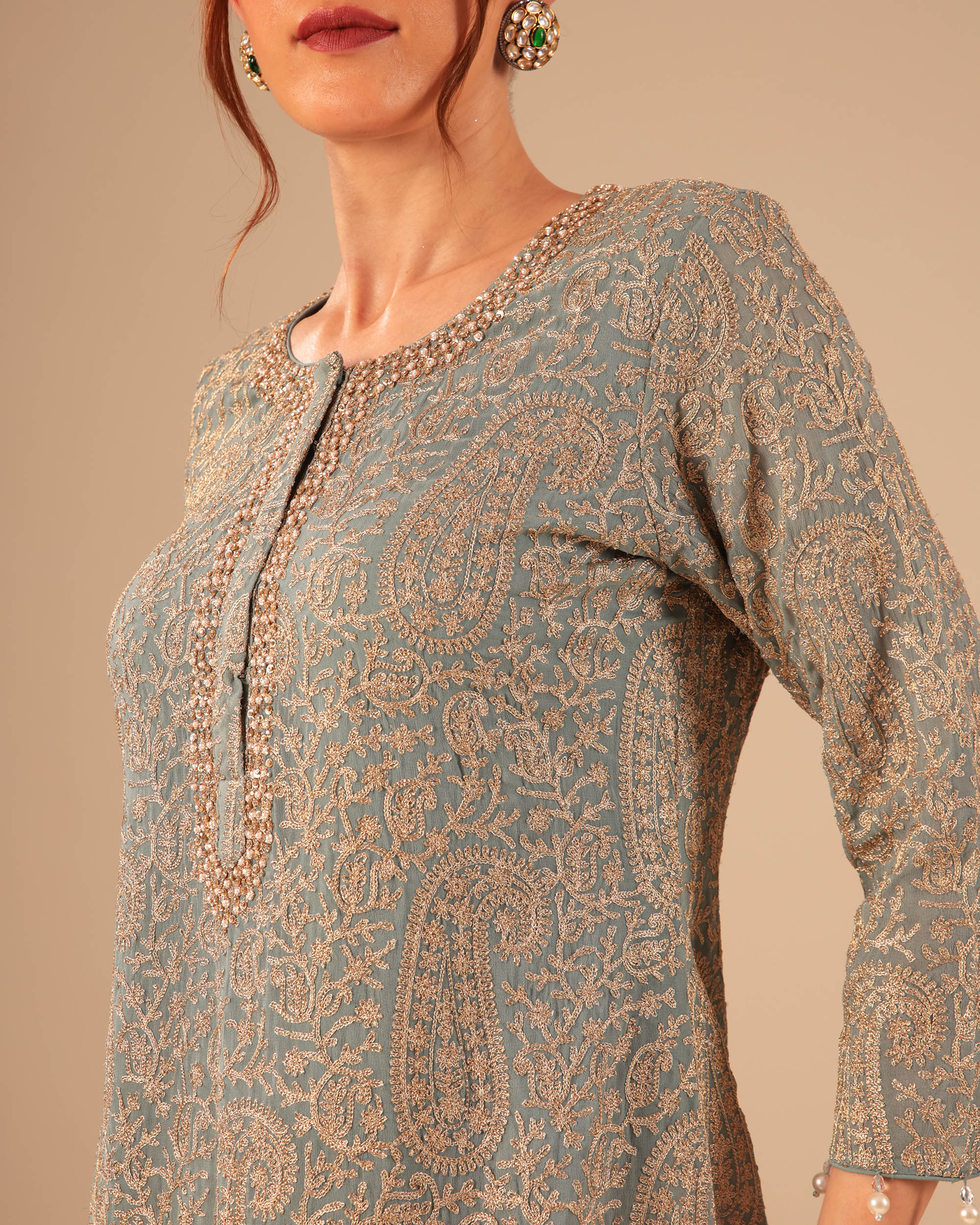 Powder Blue Embroidered Formal Pant Suit Set