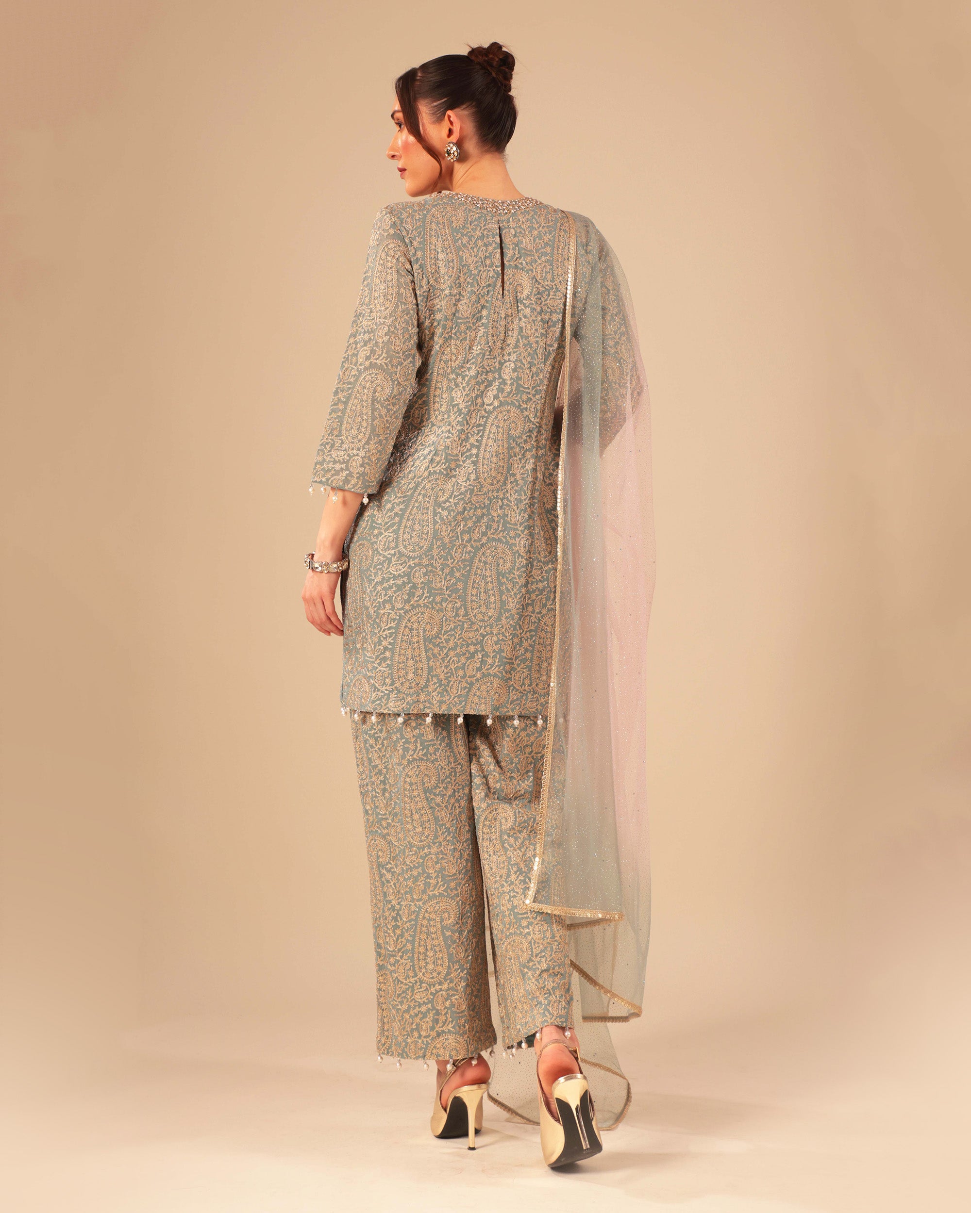 Powder Blue Embroidered Formal Pant Suit Set