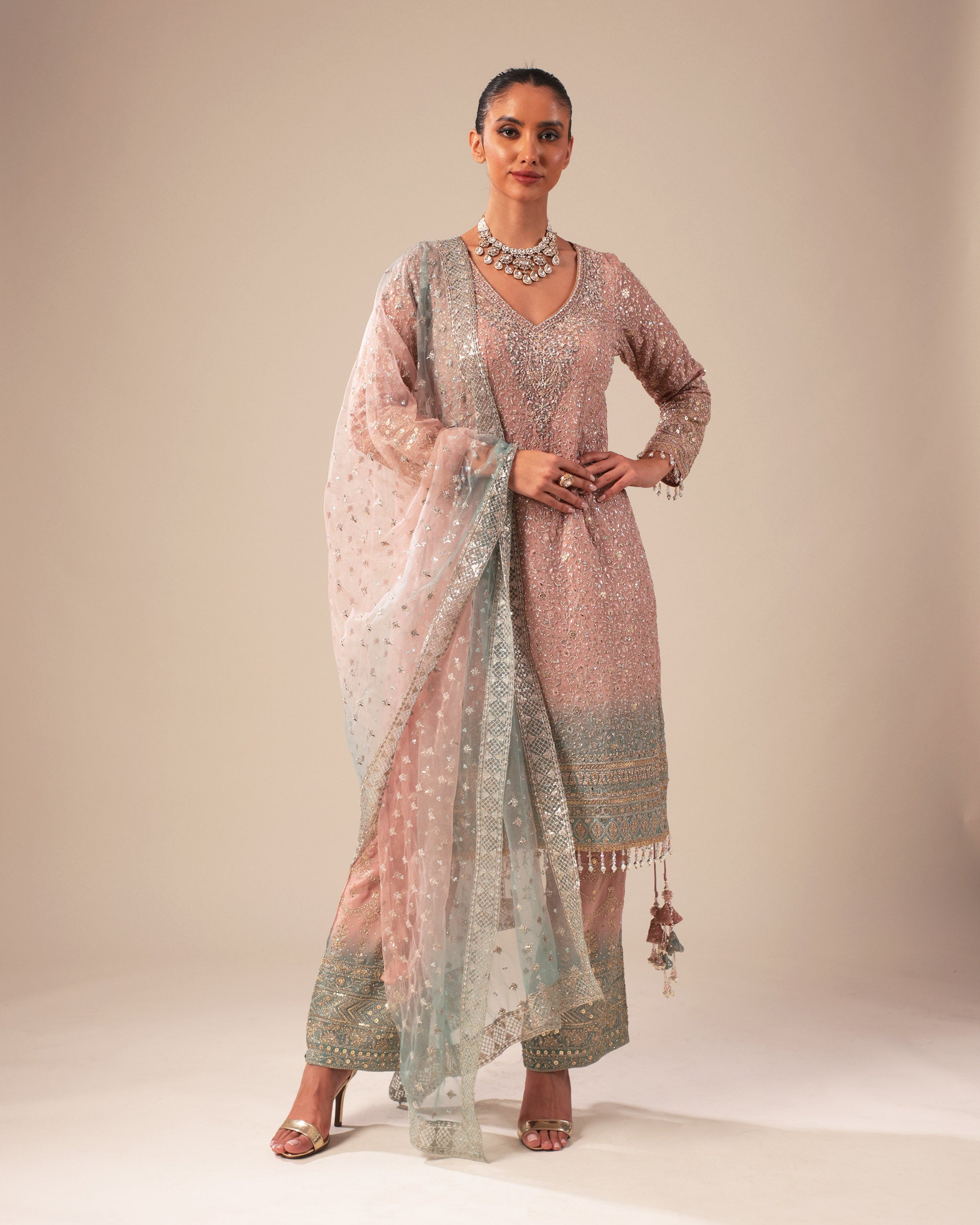 Pastel Pink & Mint Embellished Salwar Suit Set