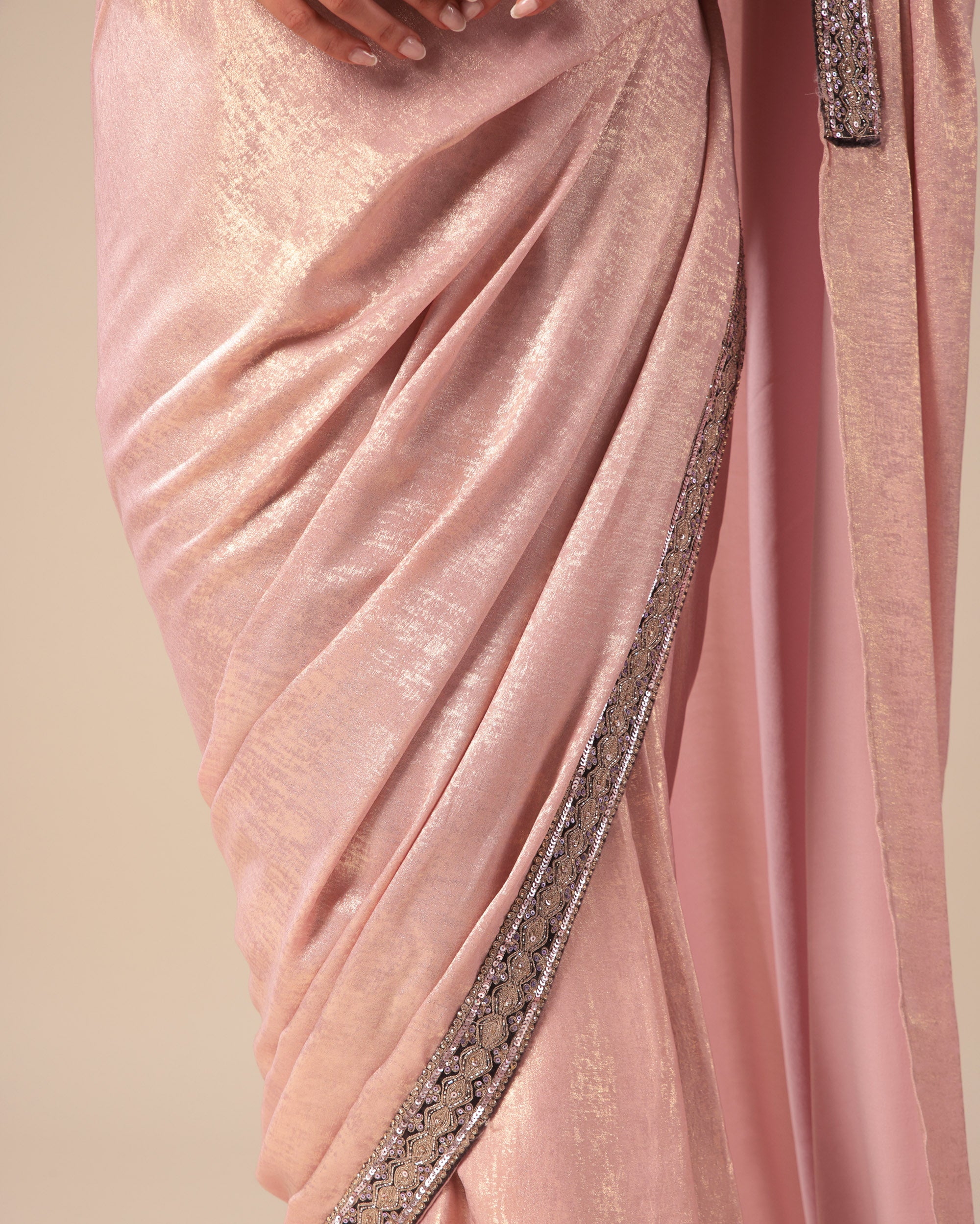 Onion Pink Shimmer Saree with Embellished Blouse