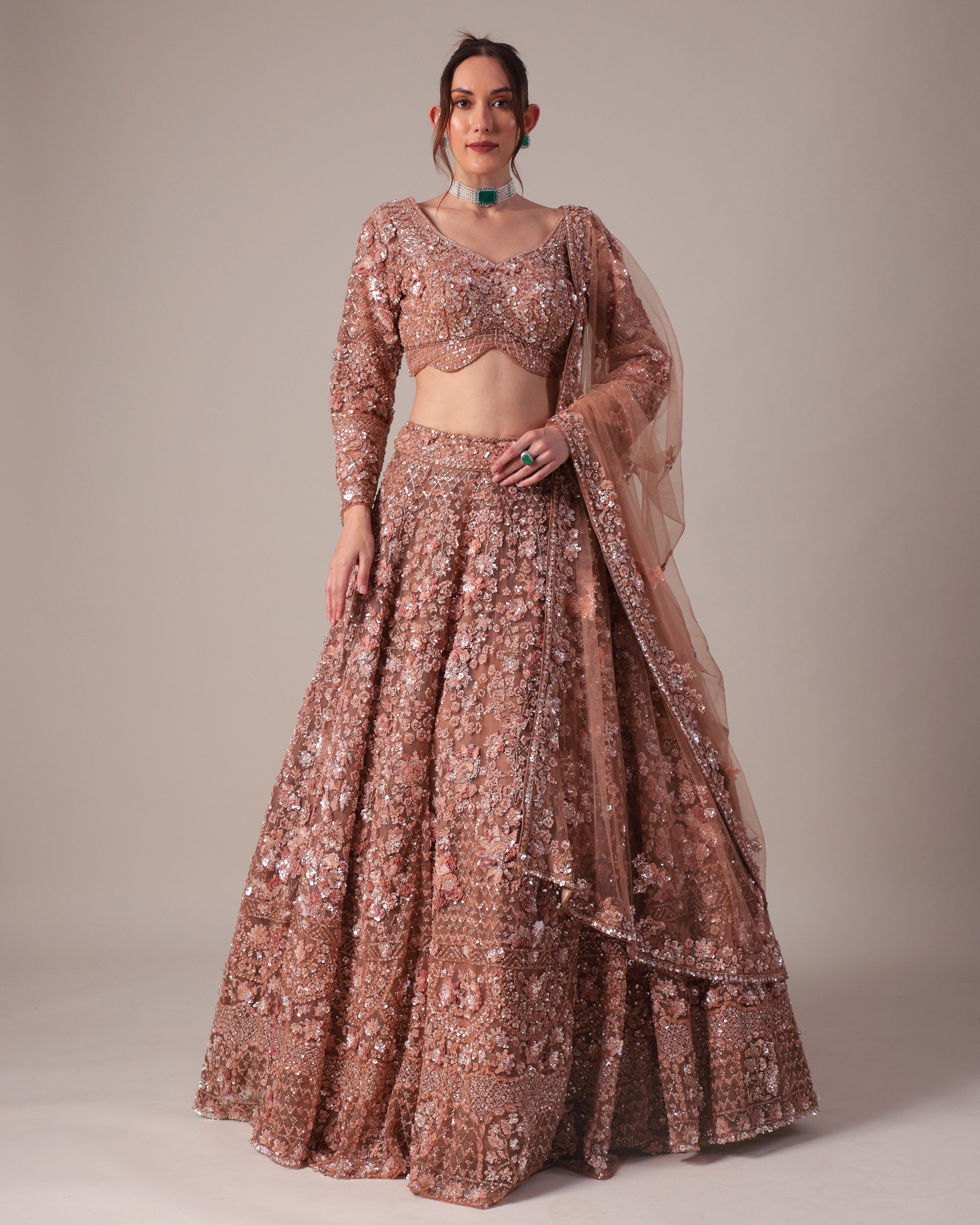Rose Gold Sequin Embroidered Bridal Lehenga Set