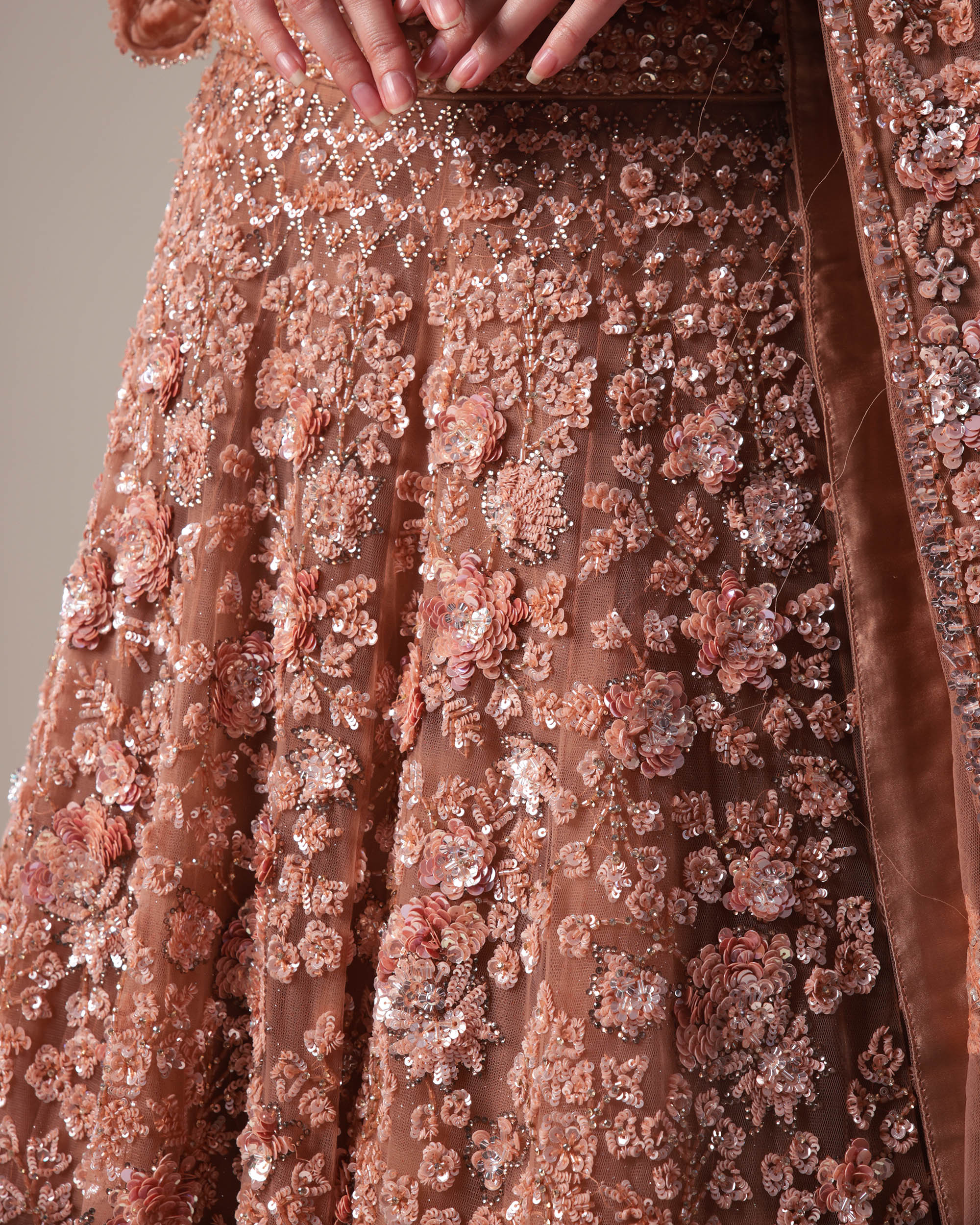 Rose Gold Sequin Embroidered Bridal Lehenga Set