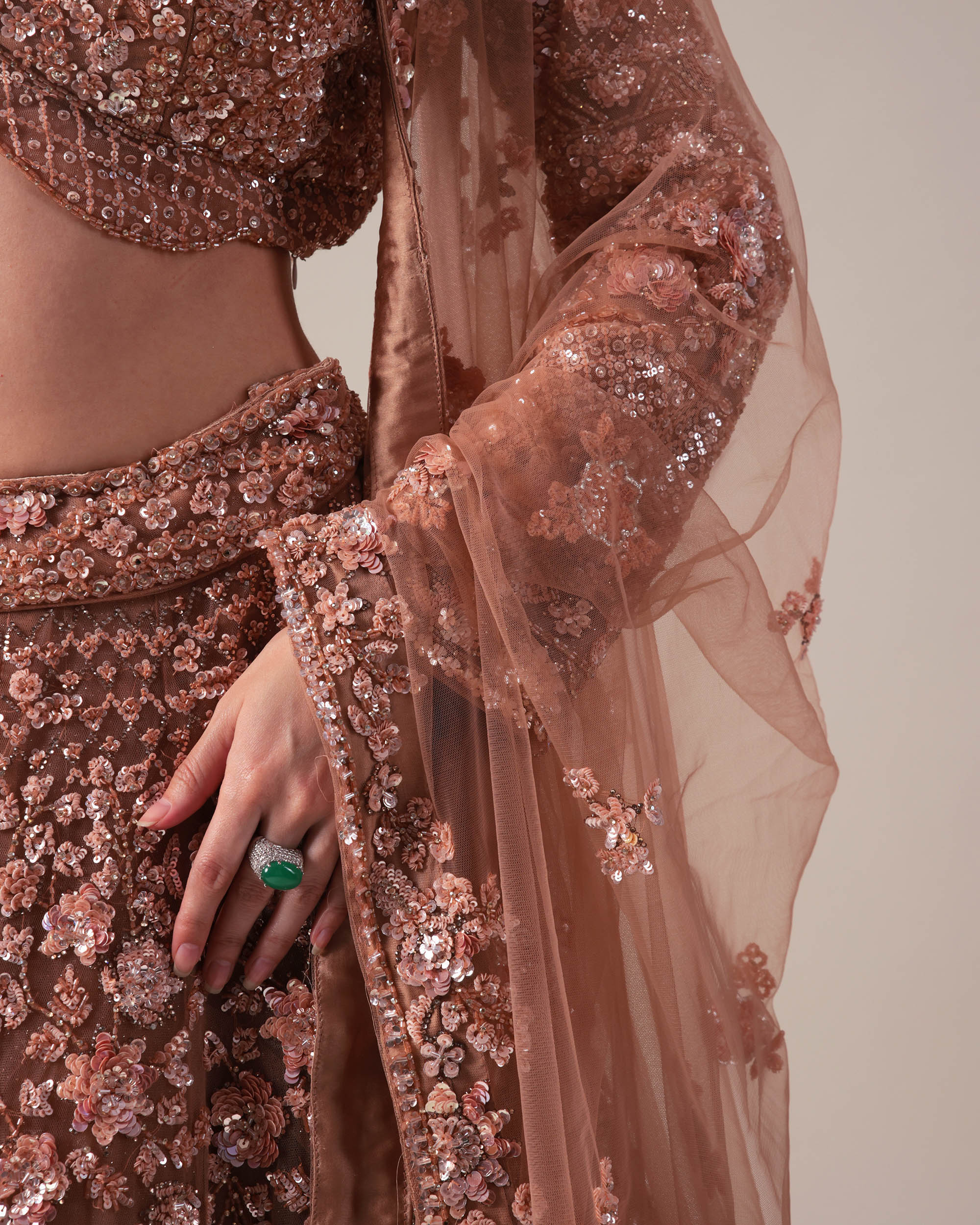 Rose Gold Sequin Embroidered Bridal Lehenga Set