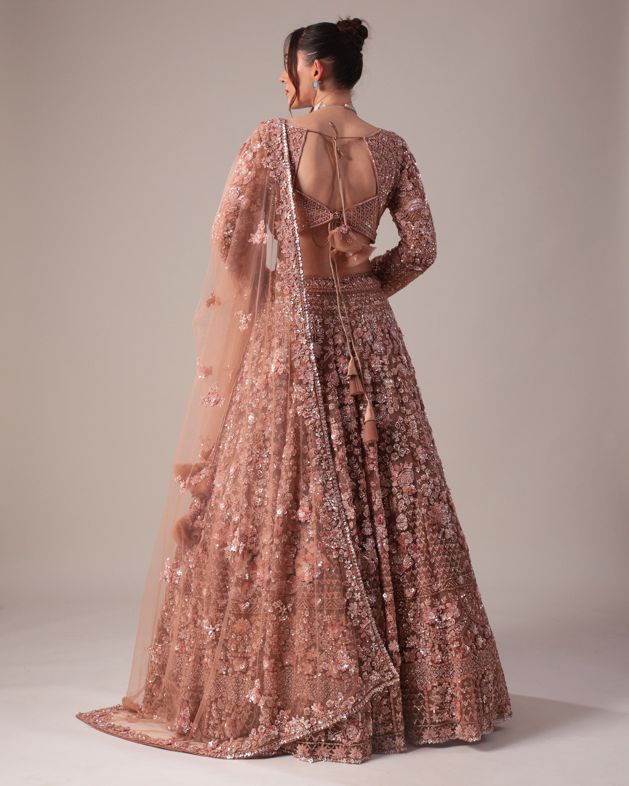 Rose Gold Sequin Embroidered Bridal Lehenga Set