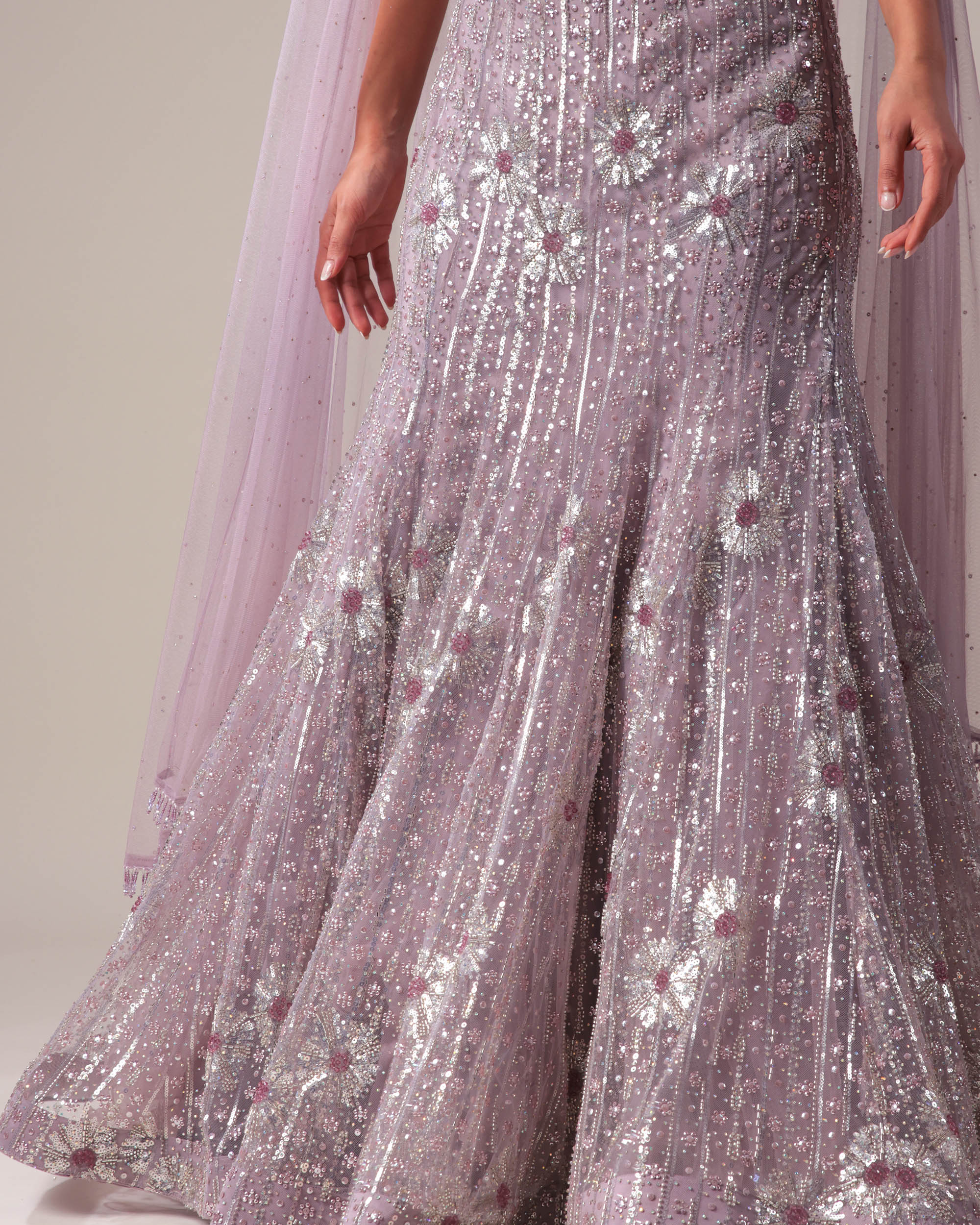 Lavender Sequin Embellished Lehenga Set with Cape Dupatta