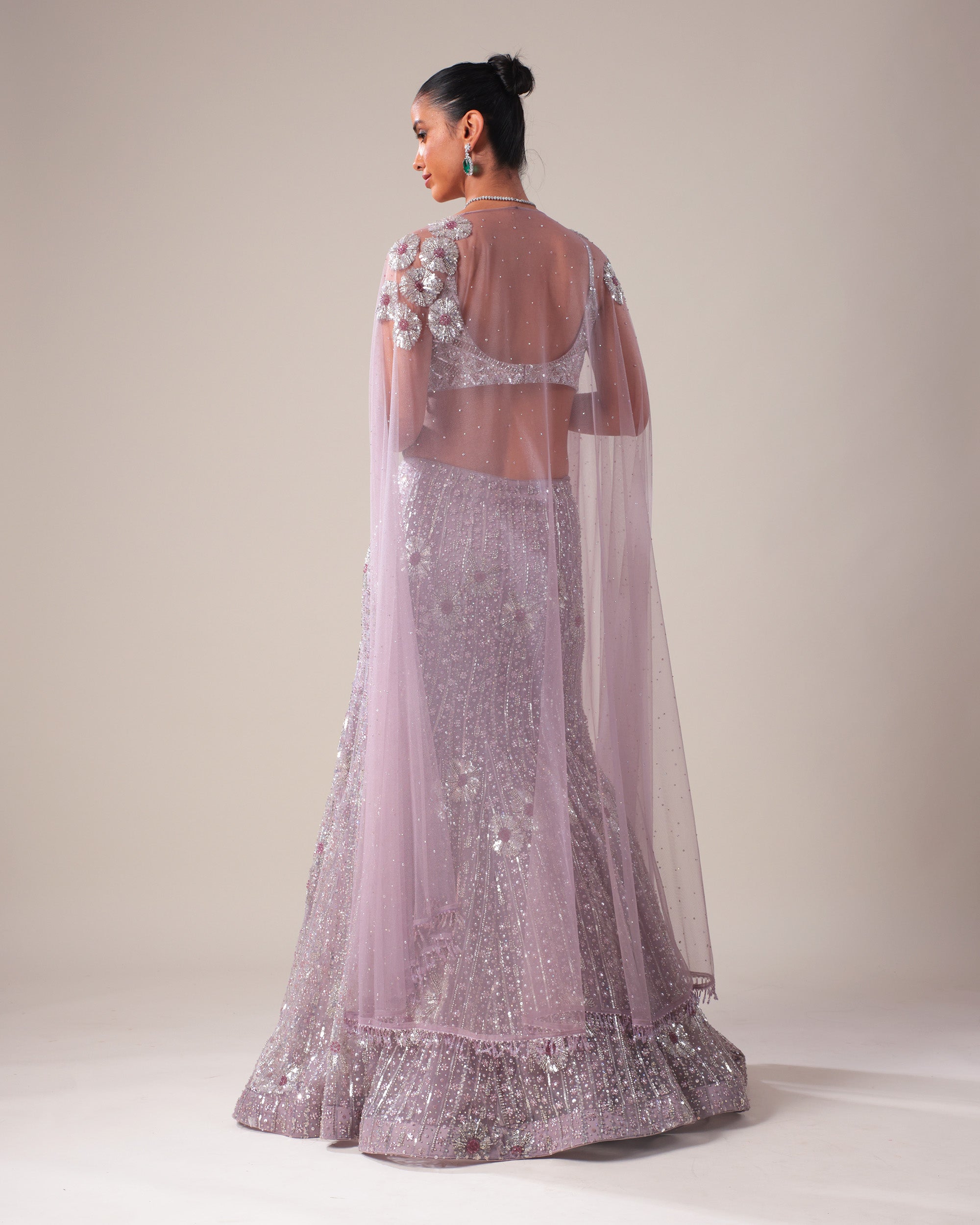 Lavender Sequin Embellished Lehenga Set with Cape Dupatta