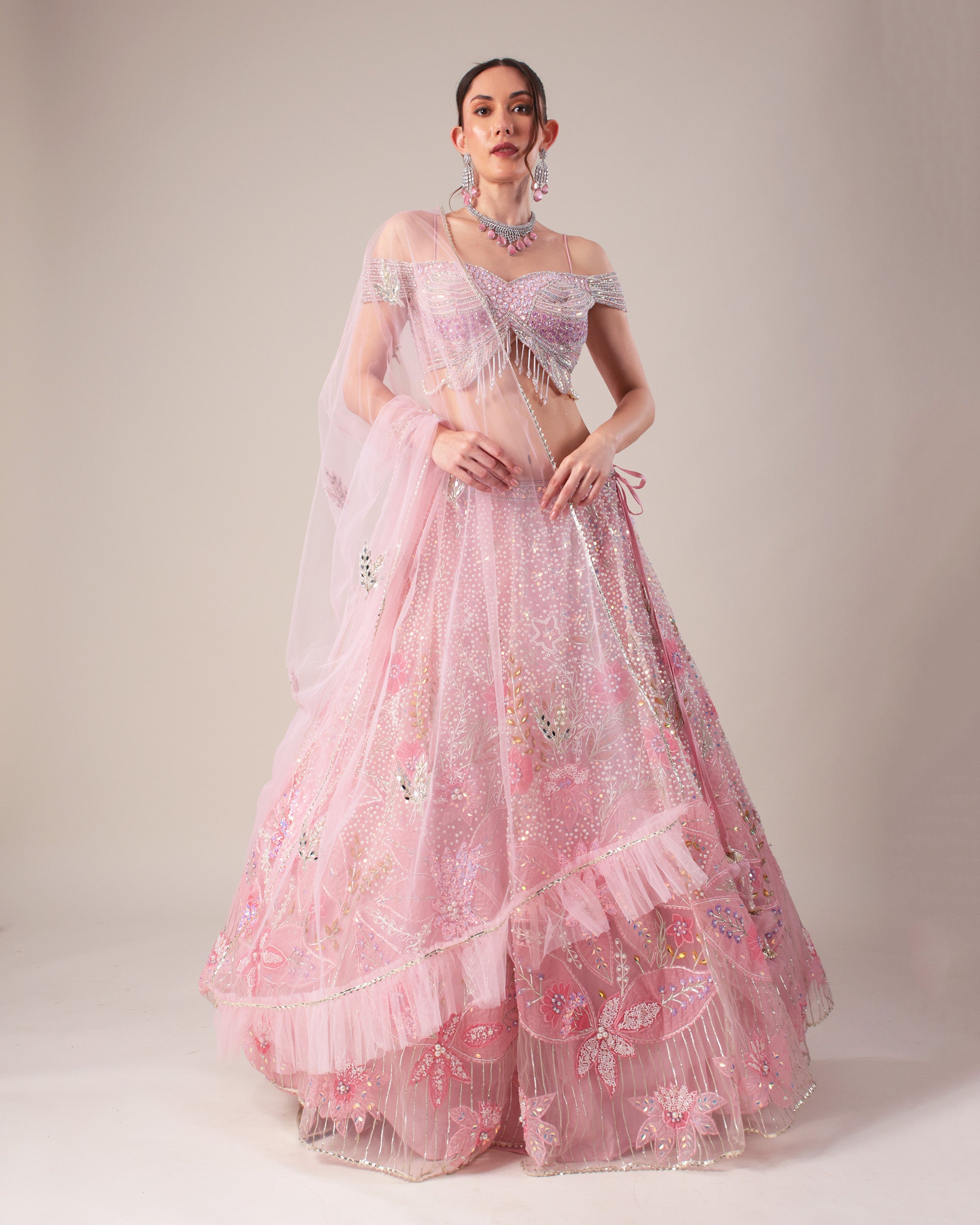 Pastel Pink Butterfly Embellished Lehenga Set