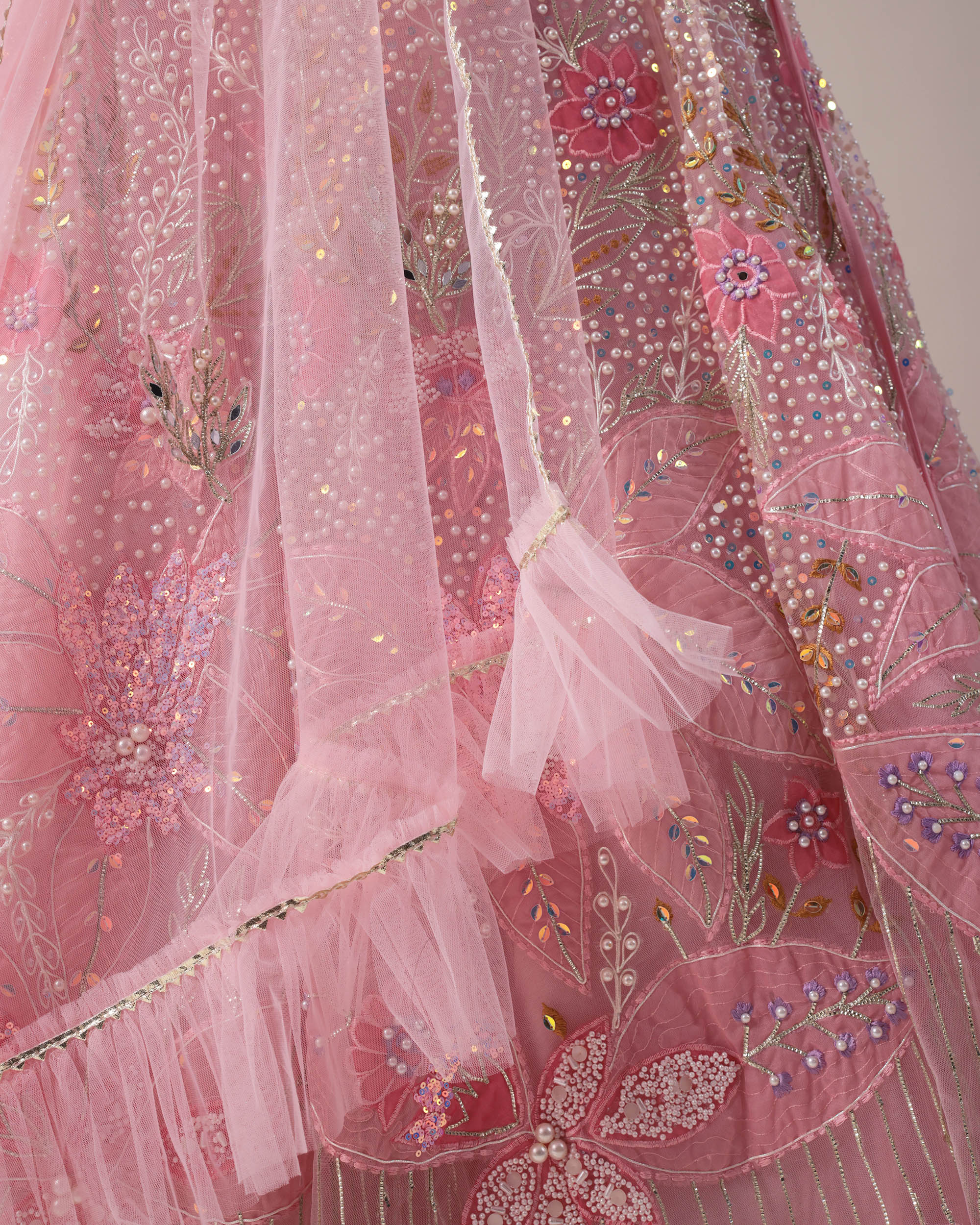 Pastel Pink Butterfly Embellished Lehenga Set
