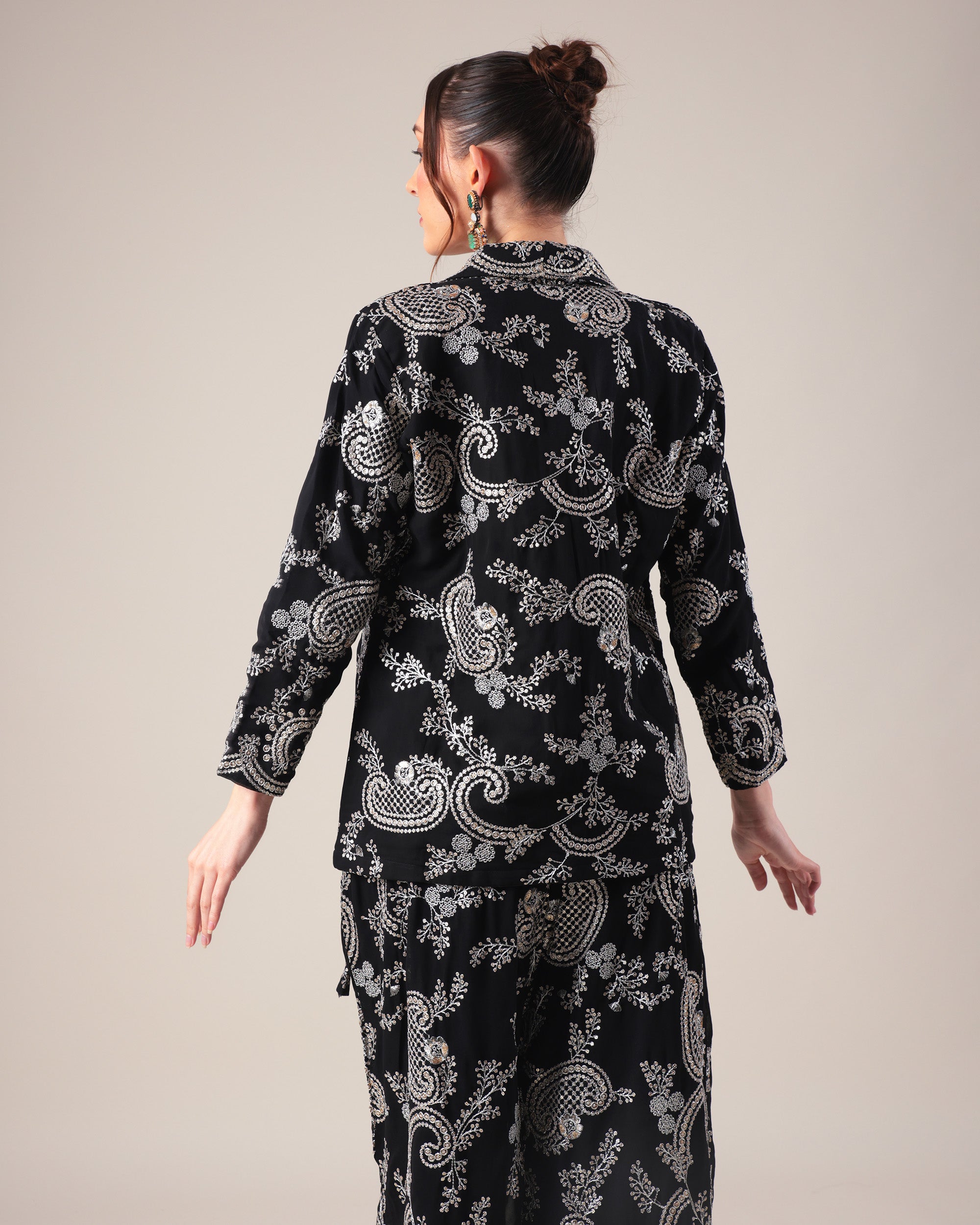 Black Embroidered Co-ord Set with Jacket