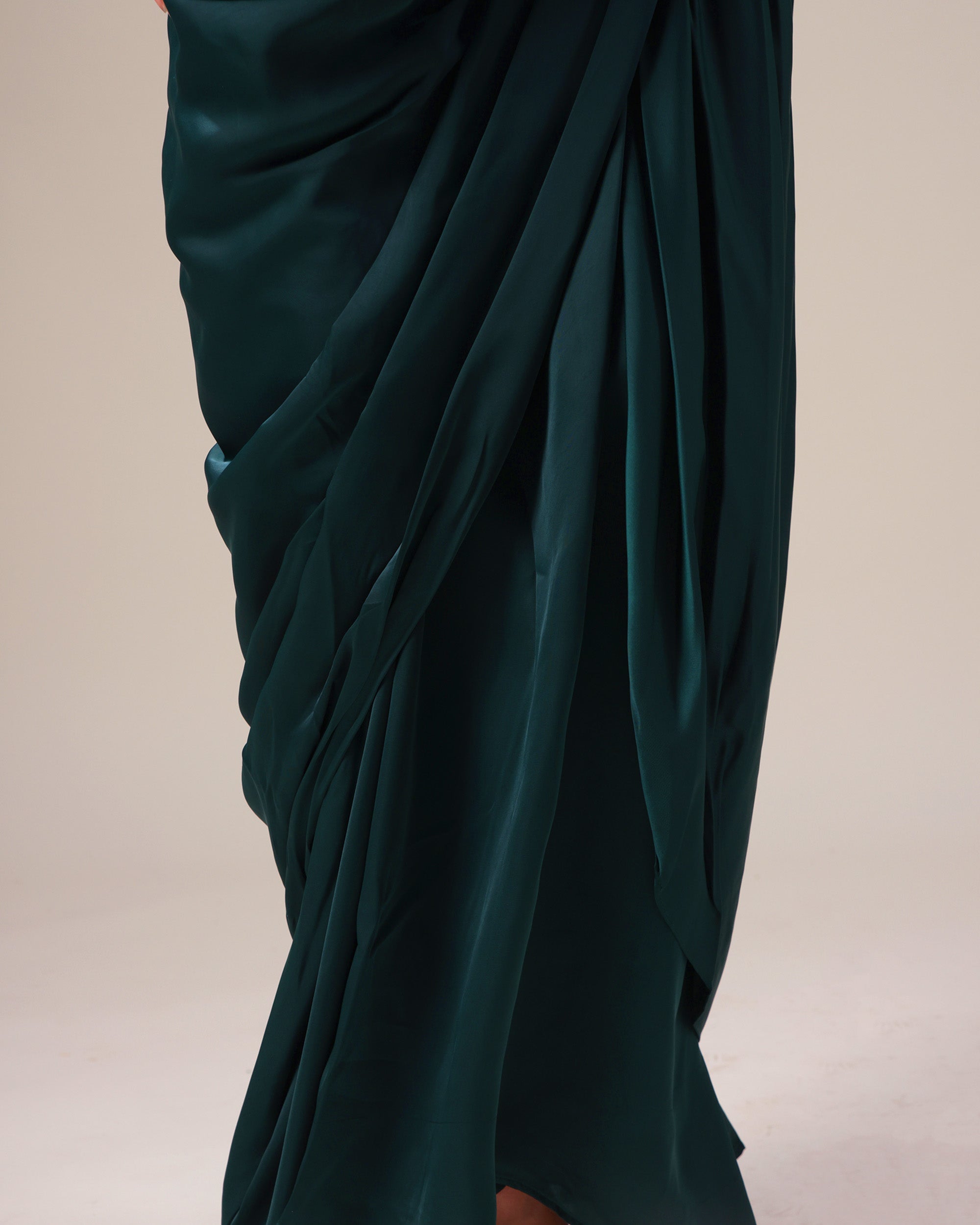Emerald Green Pre-Draped Saree with Sequin Blouse