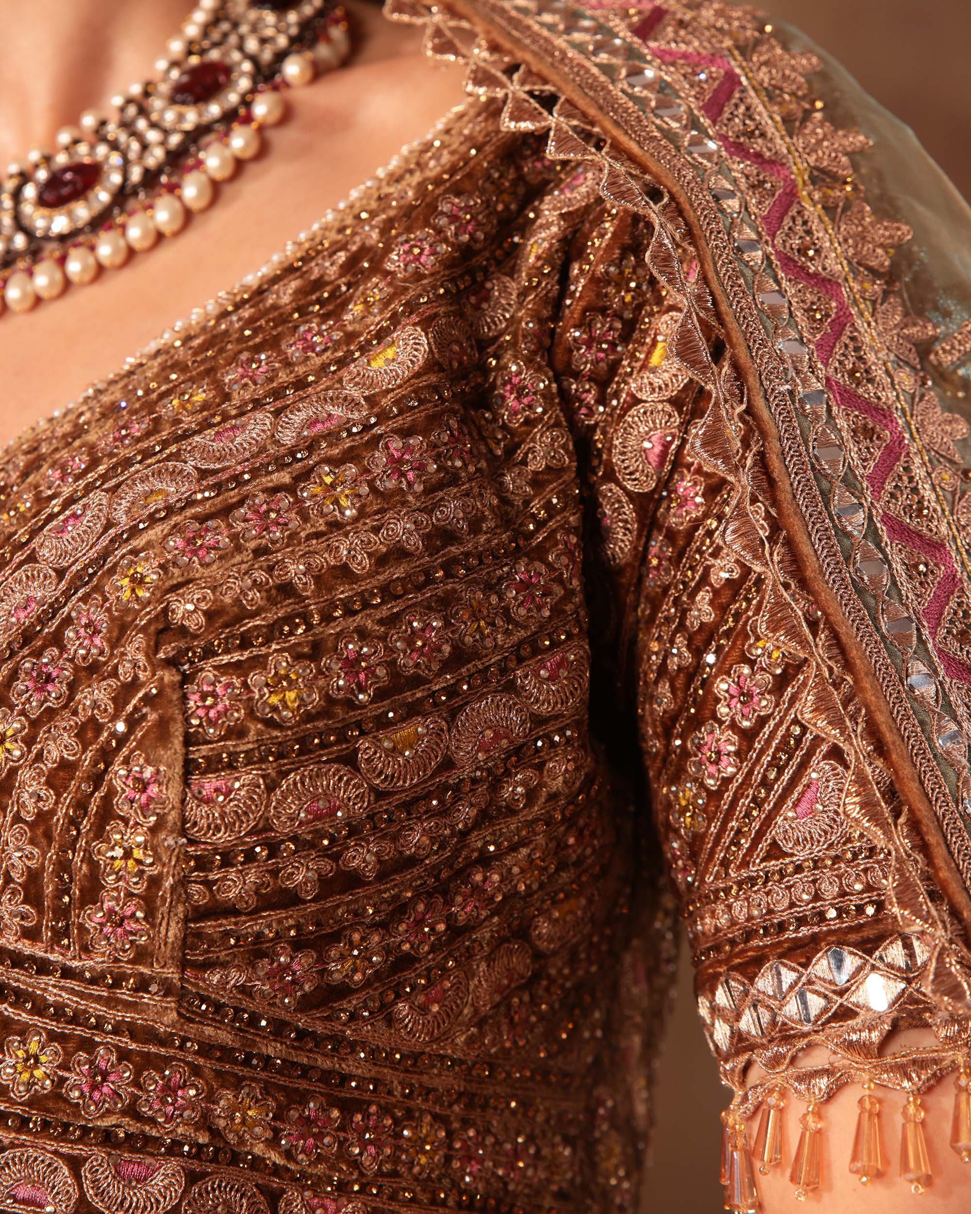 Mint Green & Copper Embroidered Formal Lehenga Set
