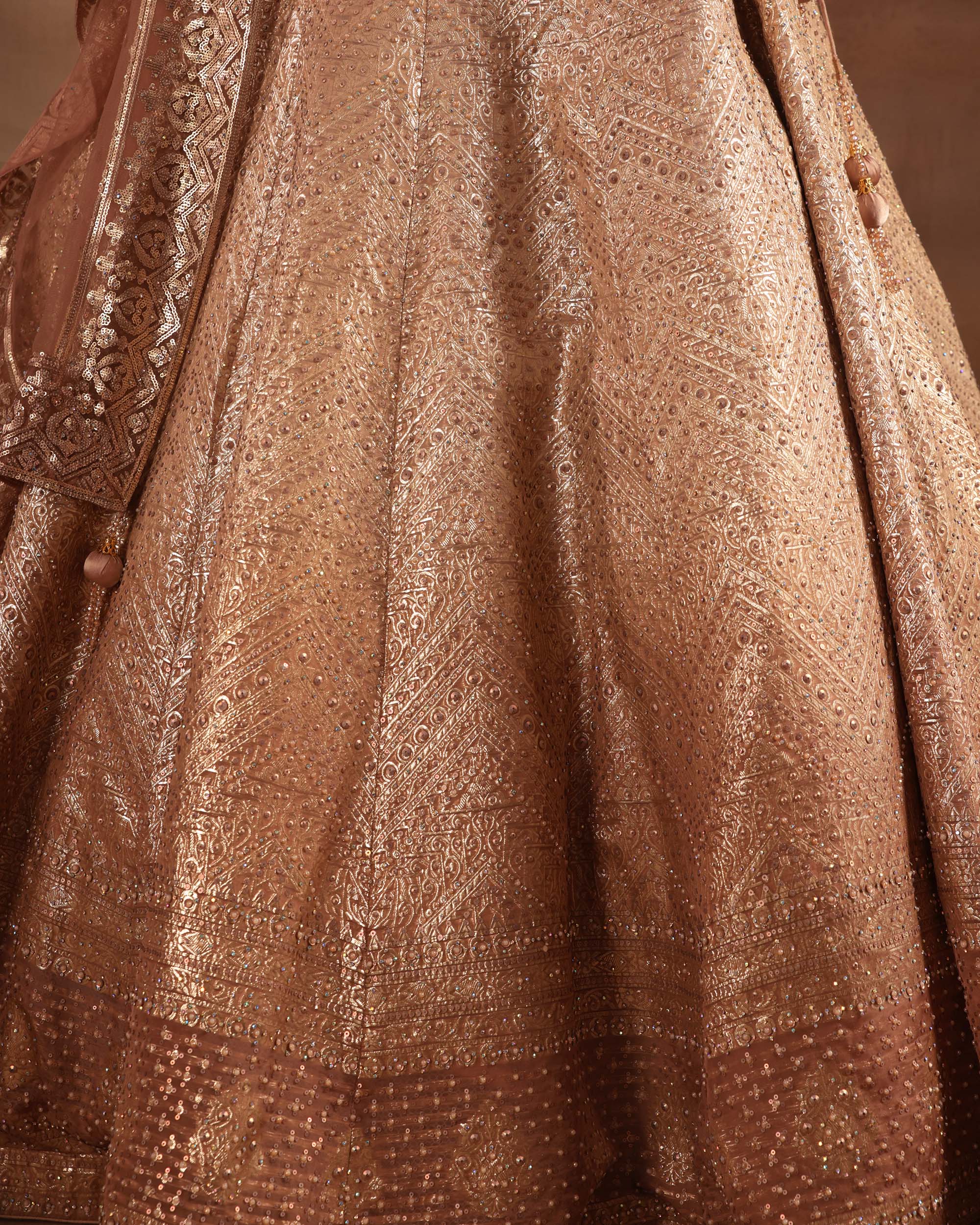 Bronze Gold Hand-Embroidered Lehenga Set