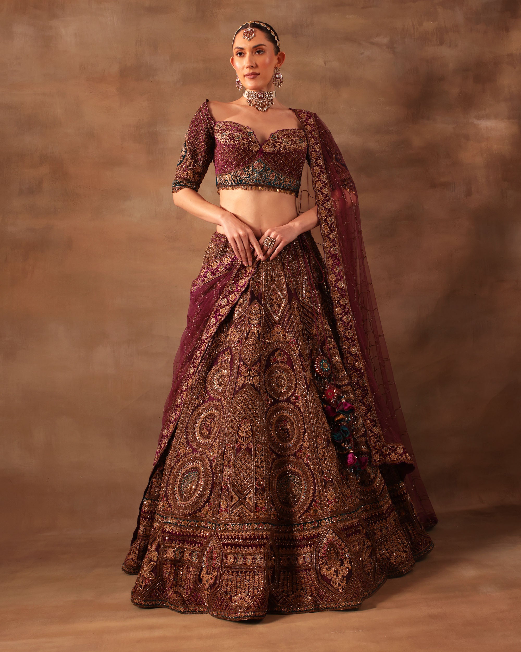 Maroon Heavily Embroidered Bridal Lehenga Set