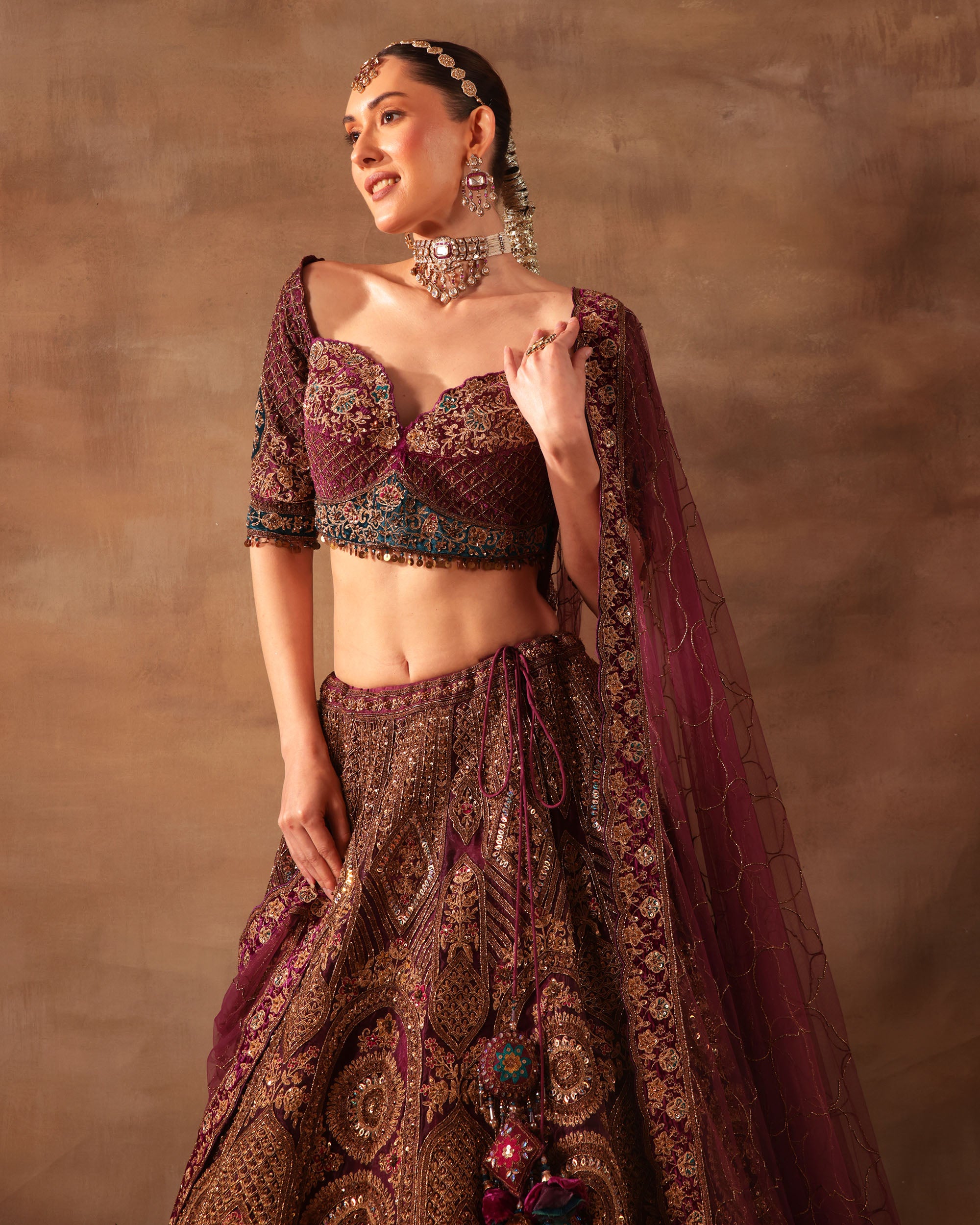 Maroon Heavily Embroidered Bridal Lehenga Set