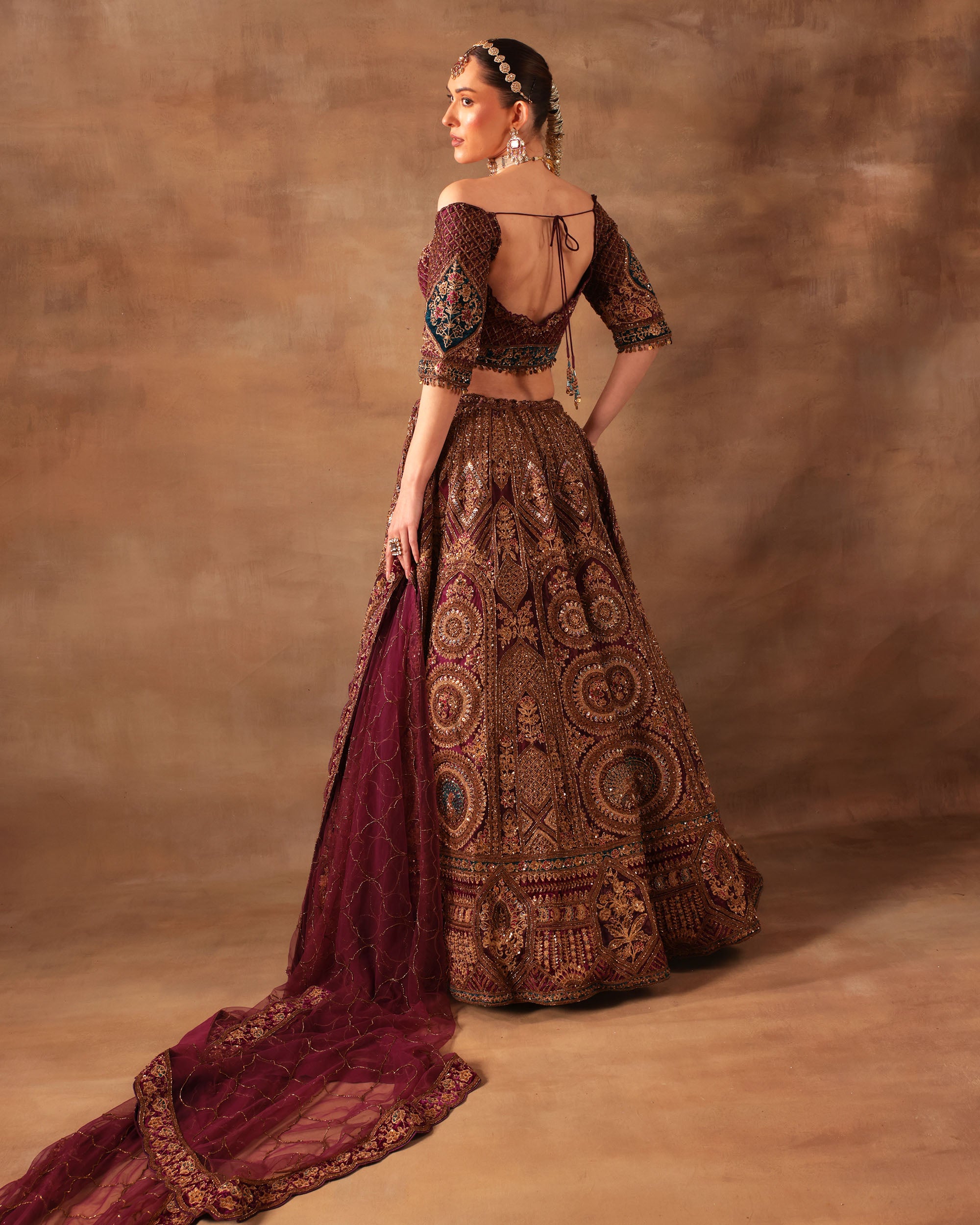 Maroon Heavily Embroidered Bridal Lehenga Set