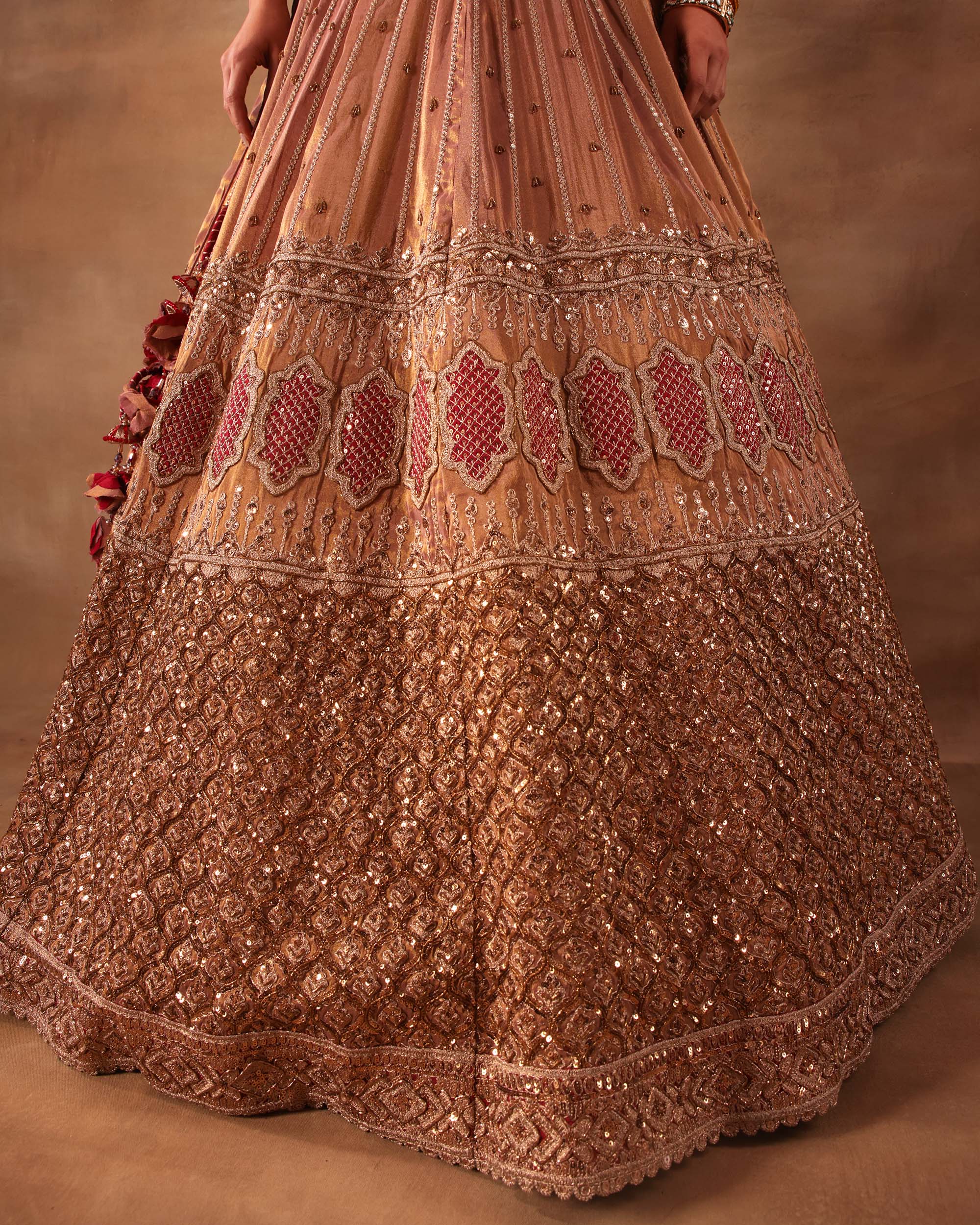 Gold & Maroon Embroidered Formal Lehenga Set