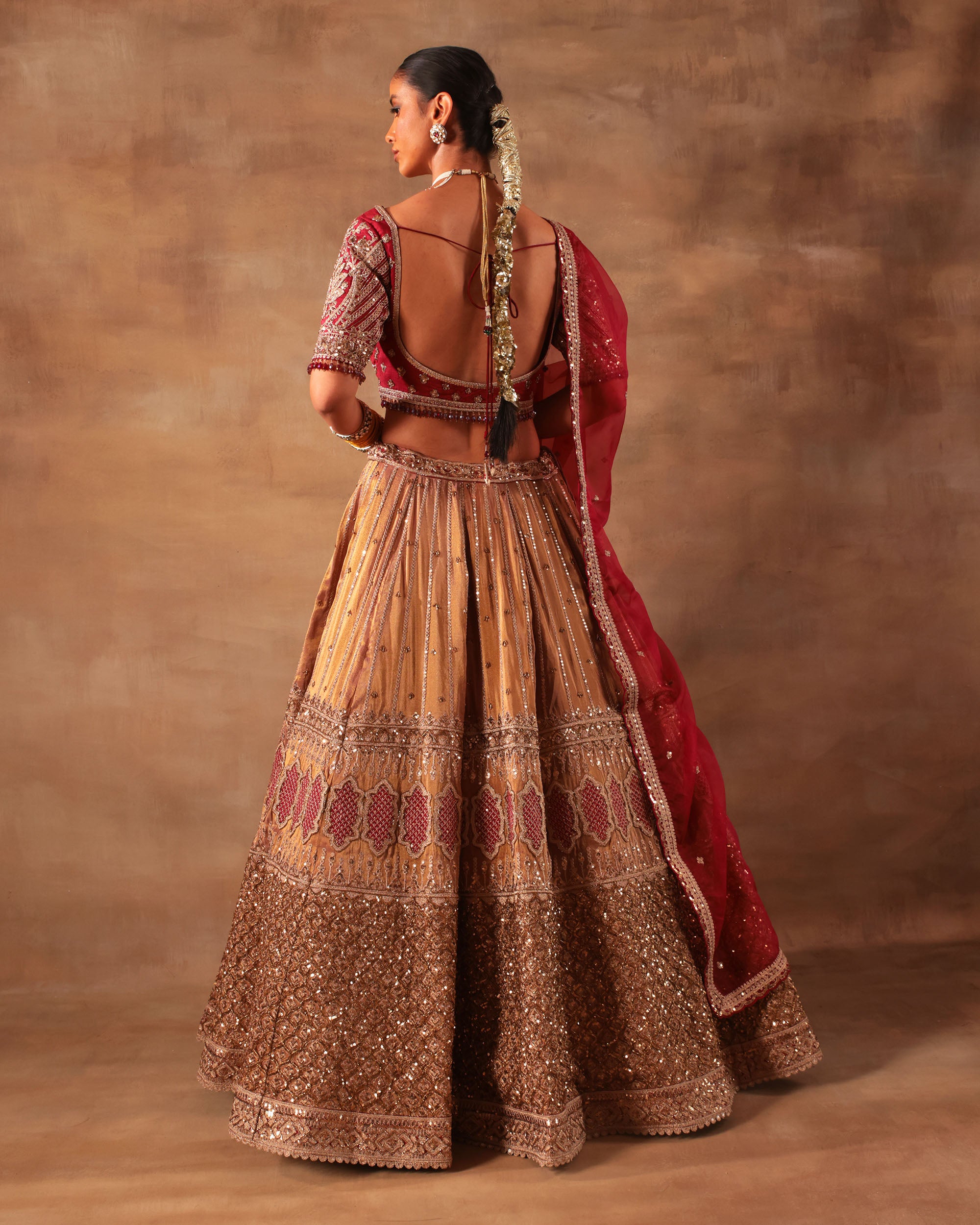Gold & Maroon Embroidered Formal Lehenga Set