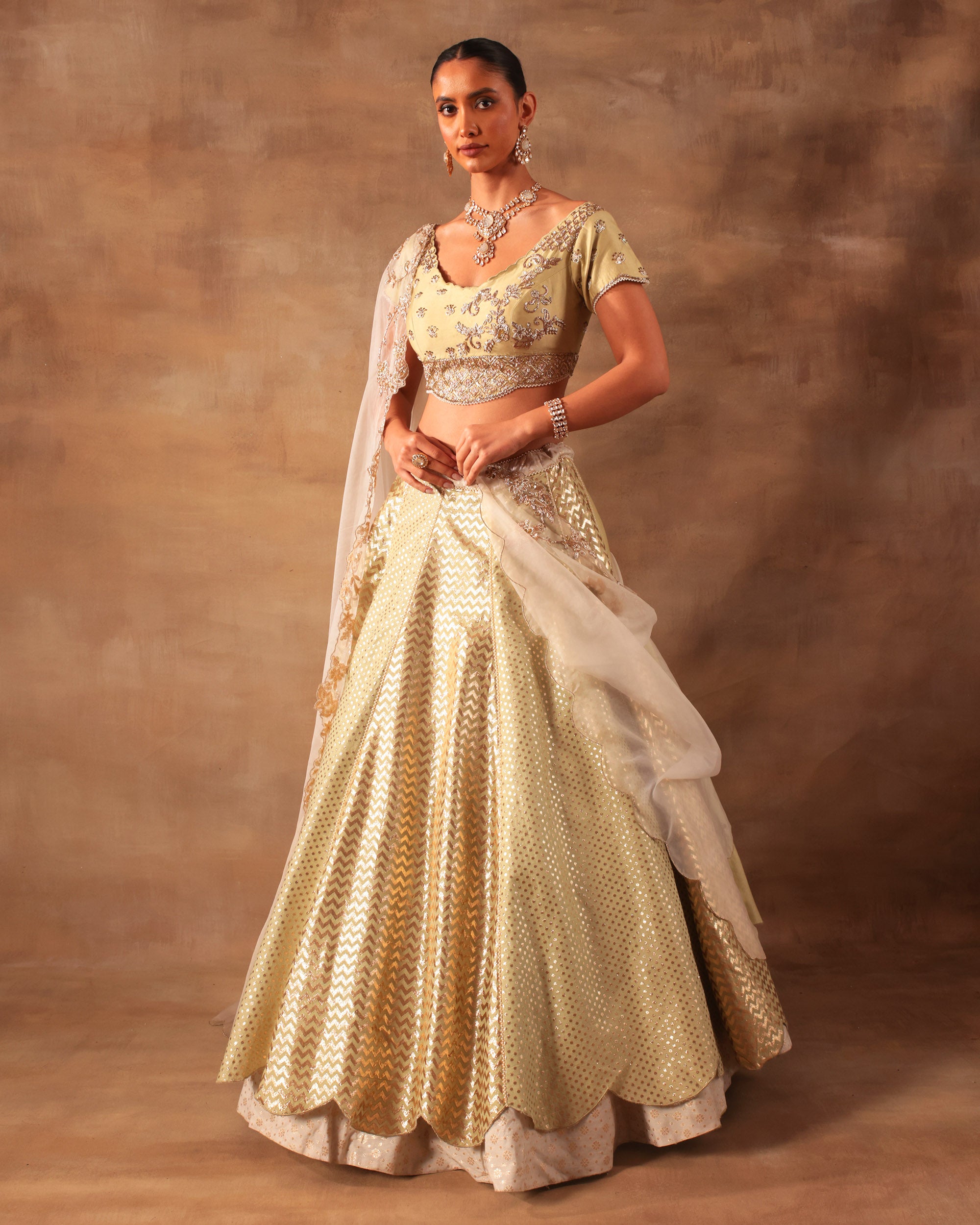 Lime Green Brocade & Embroidered Formal Lehenga Set