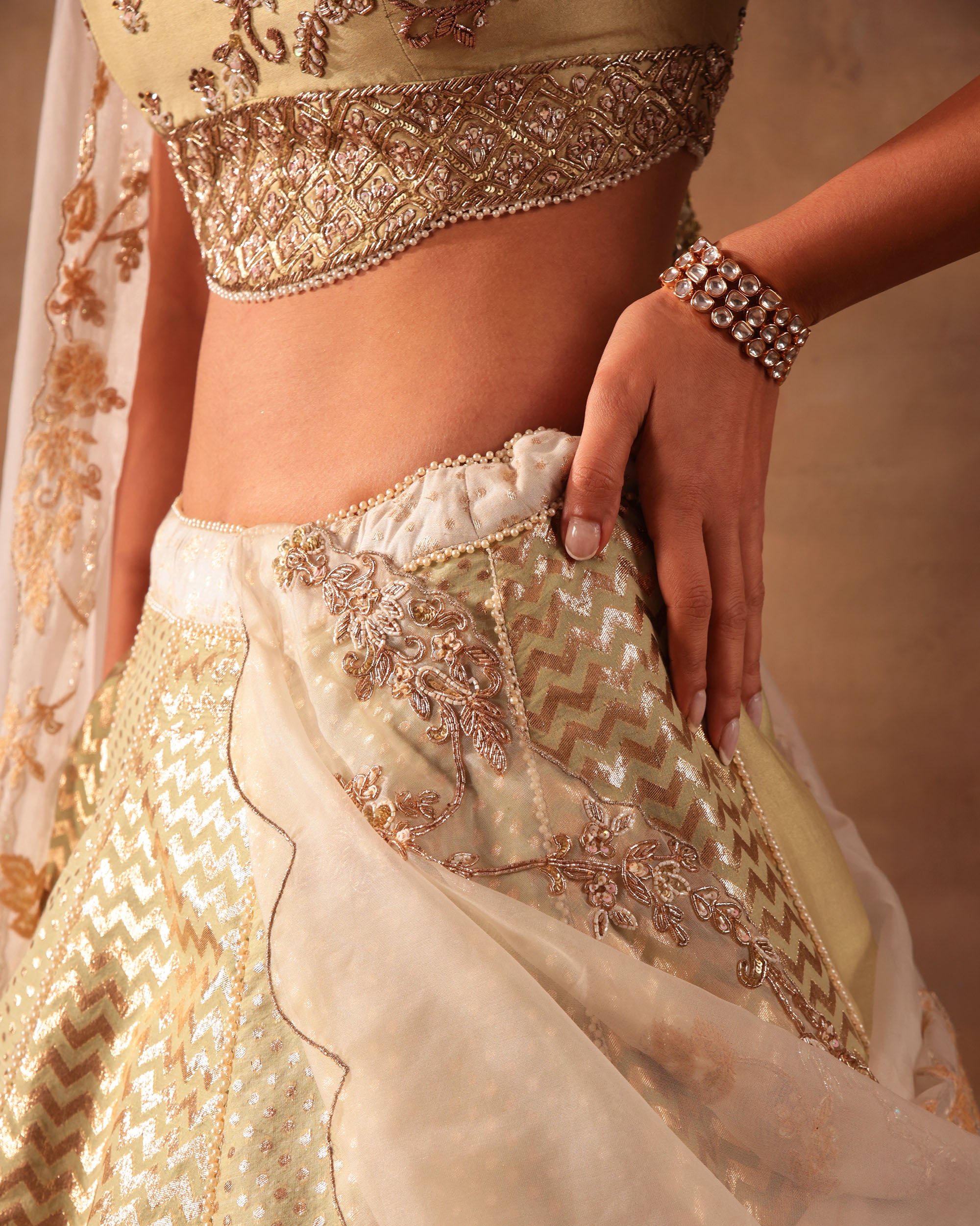 Lime Green Brocade & Embroidered Formal Lehenga Set