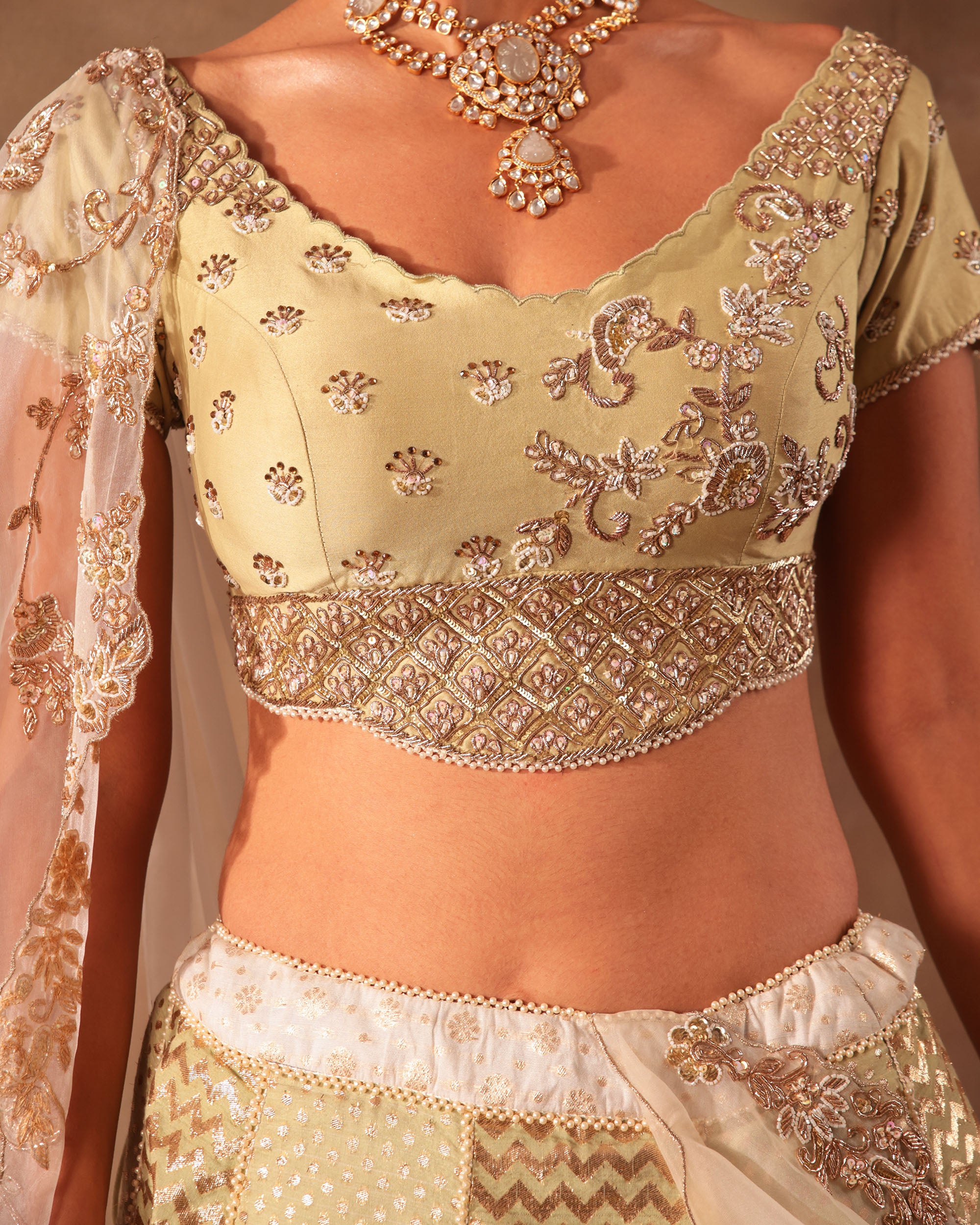 Lime Green Brocade & Embroidered Formal Lehenga Set