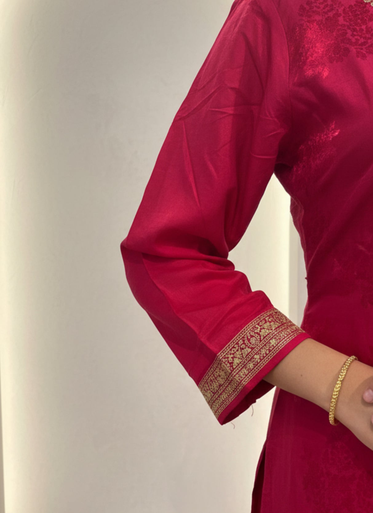 Fuchsia Pink and Orange Banarasi Silk Suit Set