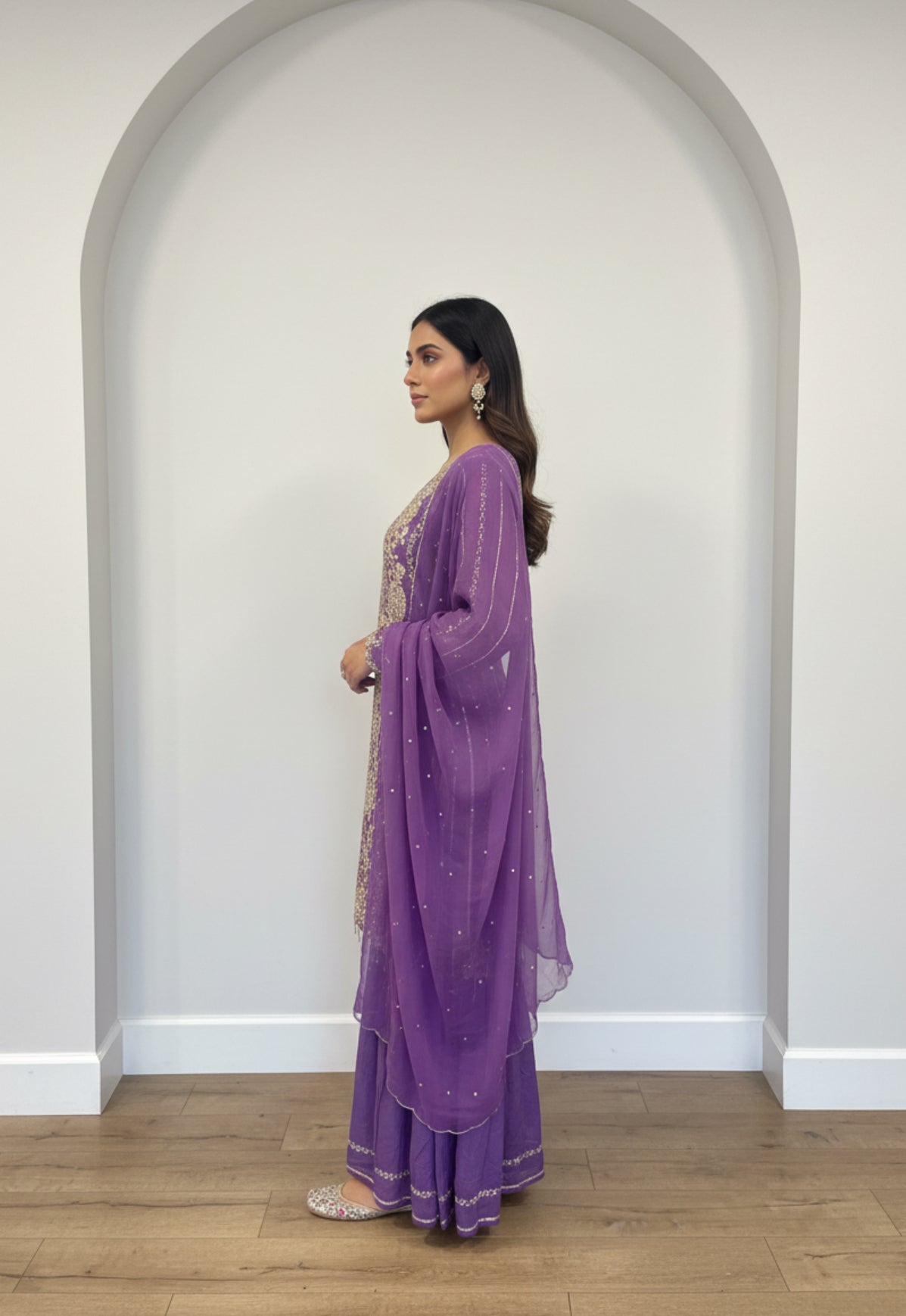 Coral Pink Embroidered Georgette Sharara Set