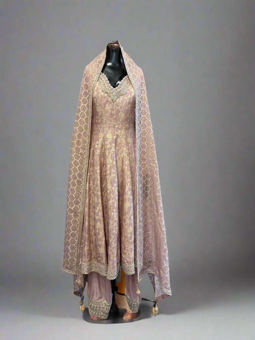 Sage Green/ Pink Embroidered Anarkali Set with Dupatta