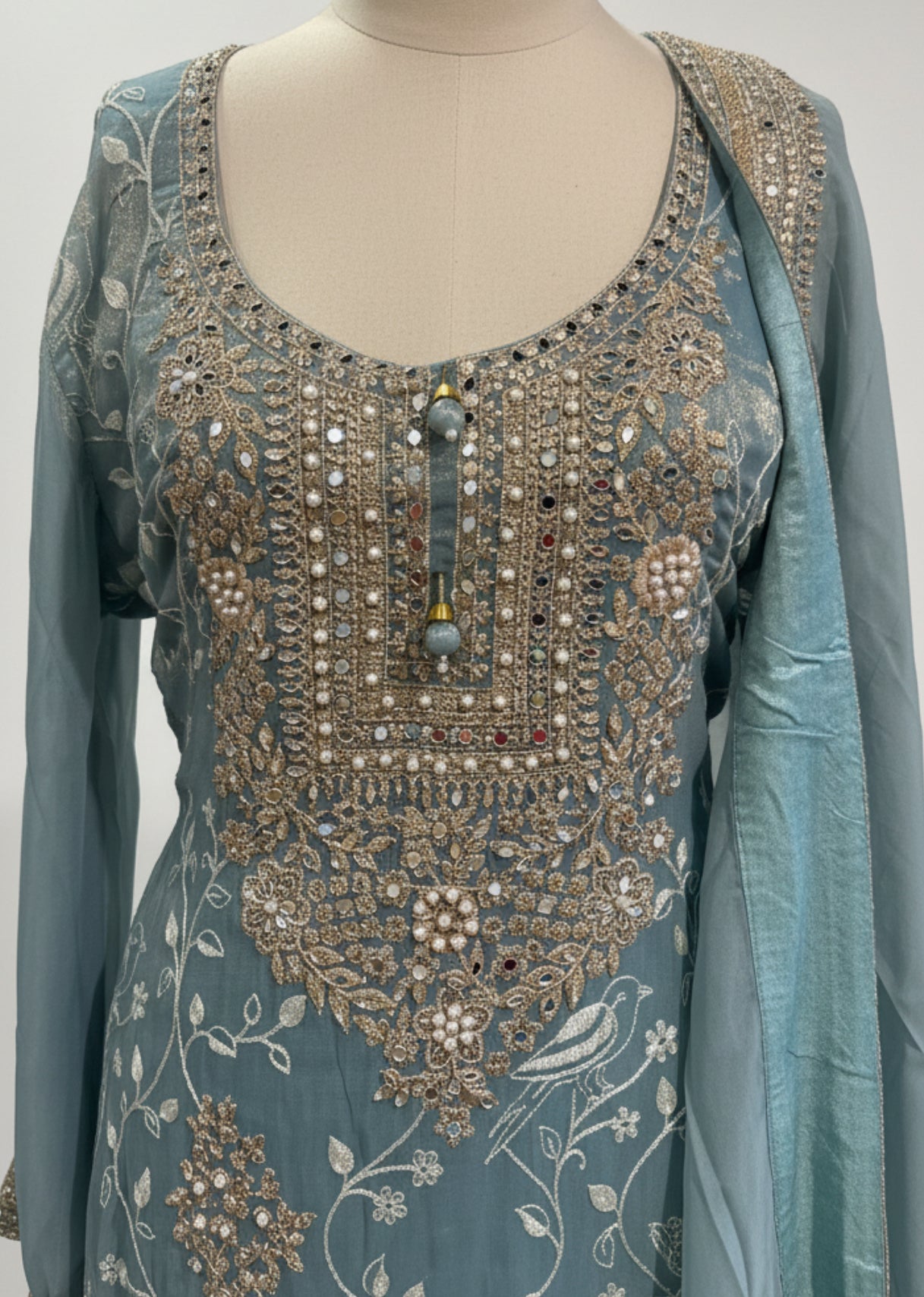 Dusty Blue Embroidered Georgette Sharara Set