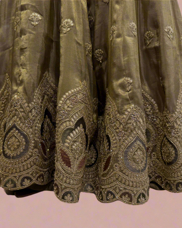 Olive Gold Embroidered Sharara Suit